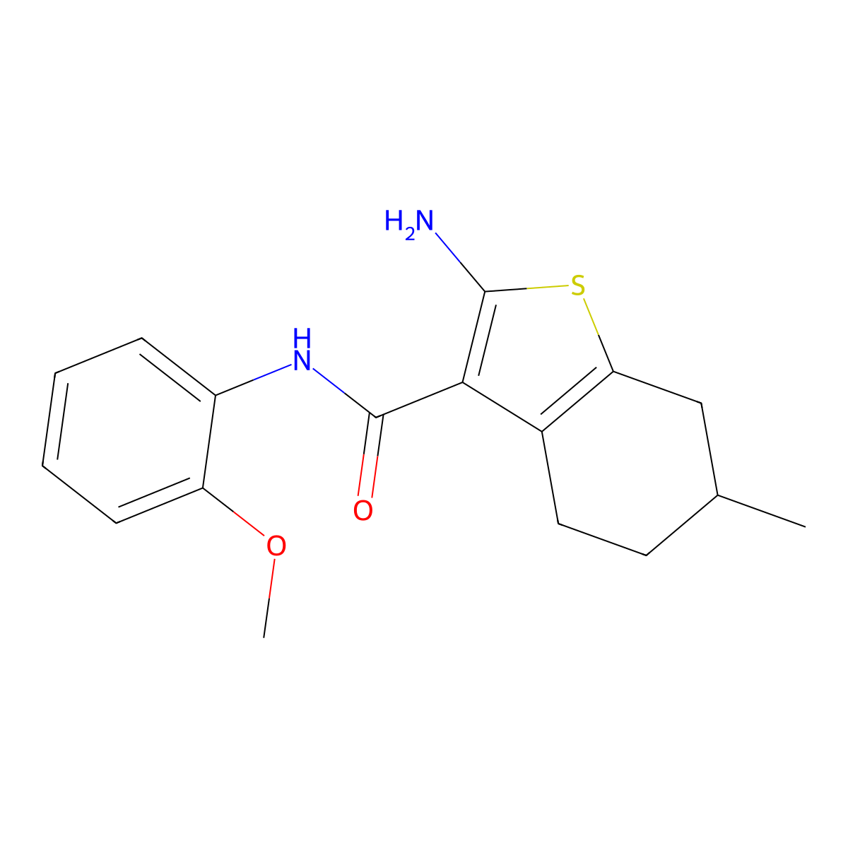 2-amino-N-(2-methoxyphenyl)-6-methyl-4,5,6,7-tetrahydro-1-benzothiophene-3-carboxamide molecular structure, CAS 312948-98-4