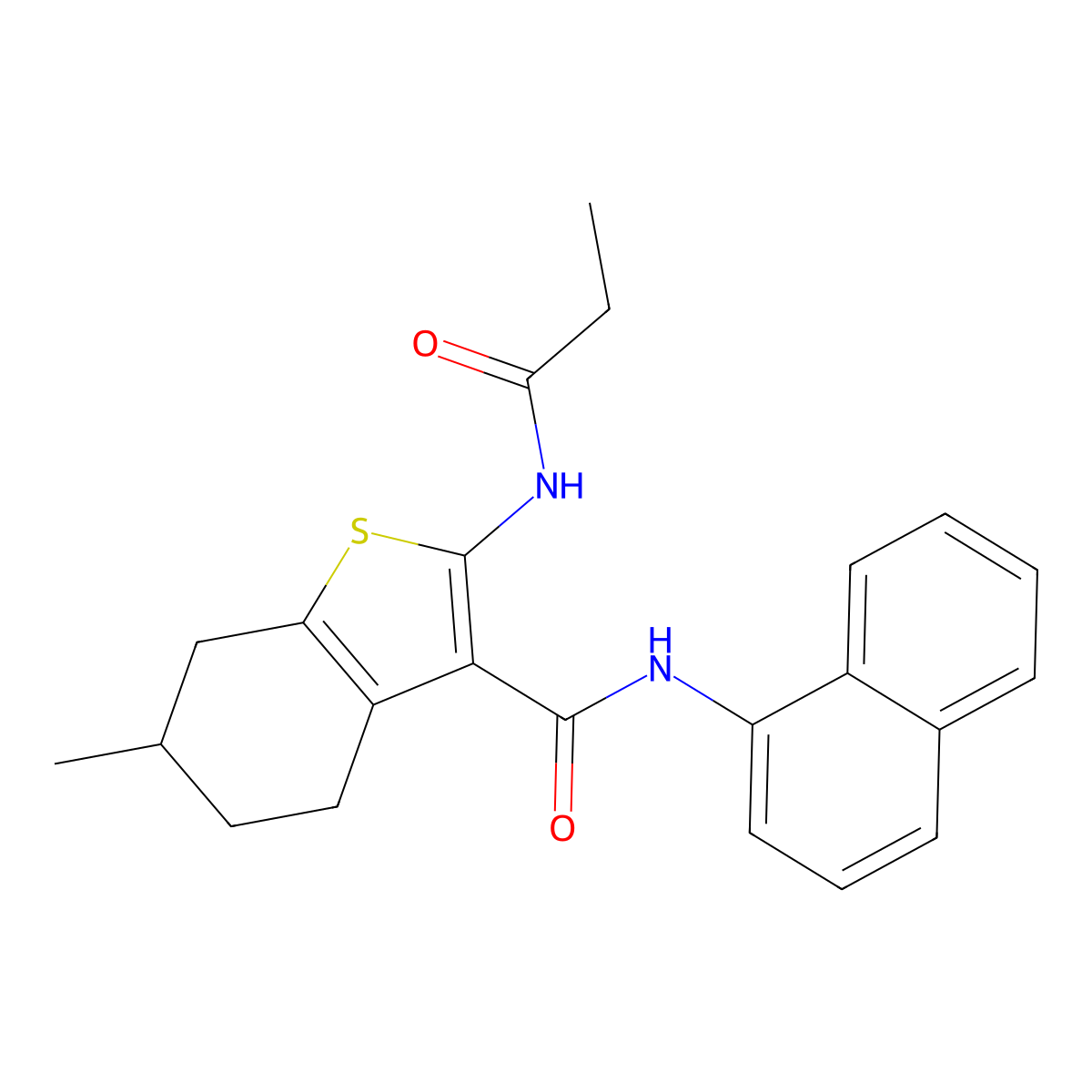6-methyl-N-(1-naphthyl)-2-(propionylamino)-4,5,6,7-tetrahydro-1-benzothiophene-3-carboxamide molecular structure, CAS 312948-99-5