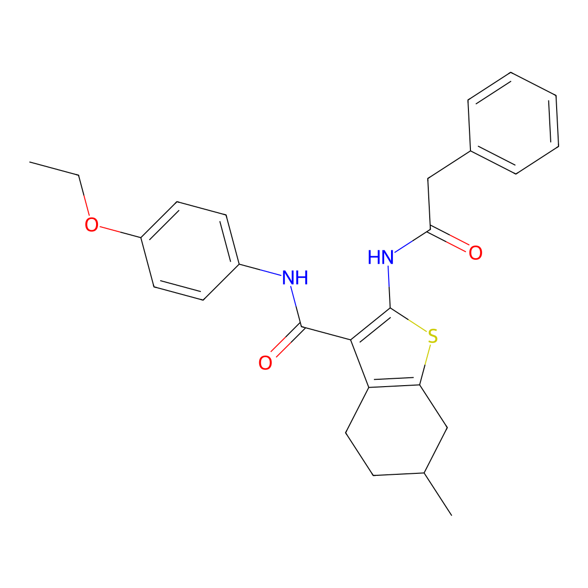 N-(4-ethoxyphenyl)-6-methyl-2-[(phenylacetyl)amino]-4,5,6,7-tetrahydro-1-benzothiophene-3-carboxamide molecular structure, CAS 312949-01-2