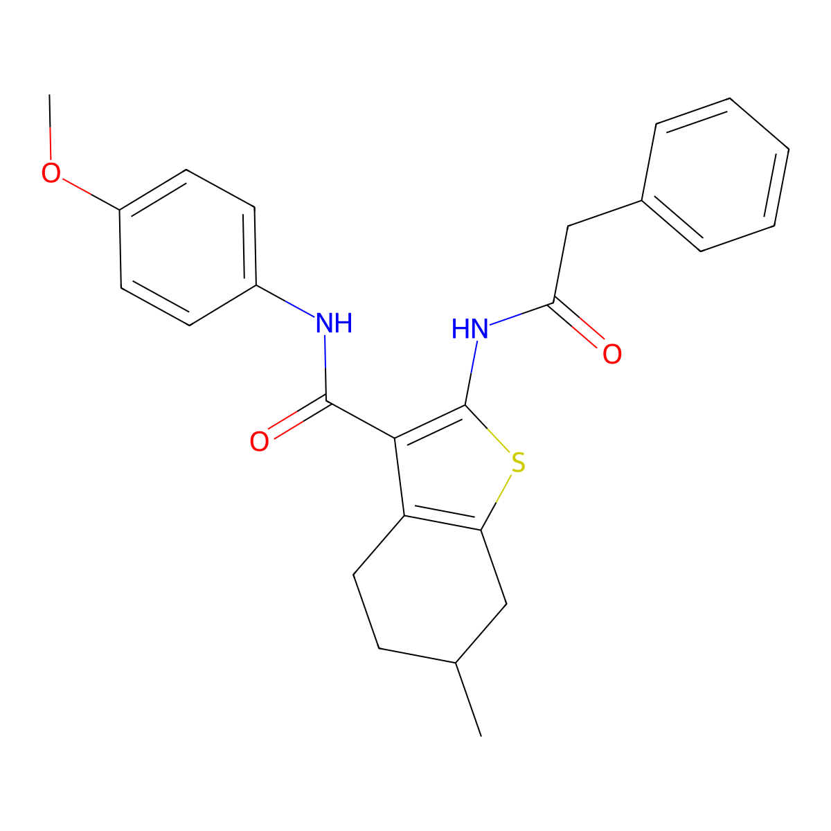 N-(4-methoxyphenyl)-6-methyl-2-[(phenylacetyl)amino]-4,5,6,7-tetrahydro-1-benzothiophene-3-carboxamide molecular structure, CAS 312949-04-5