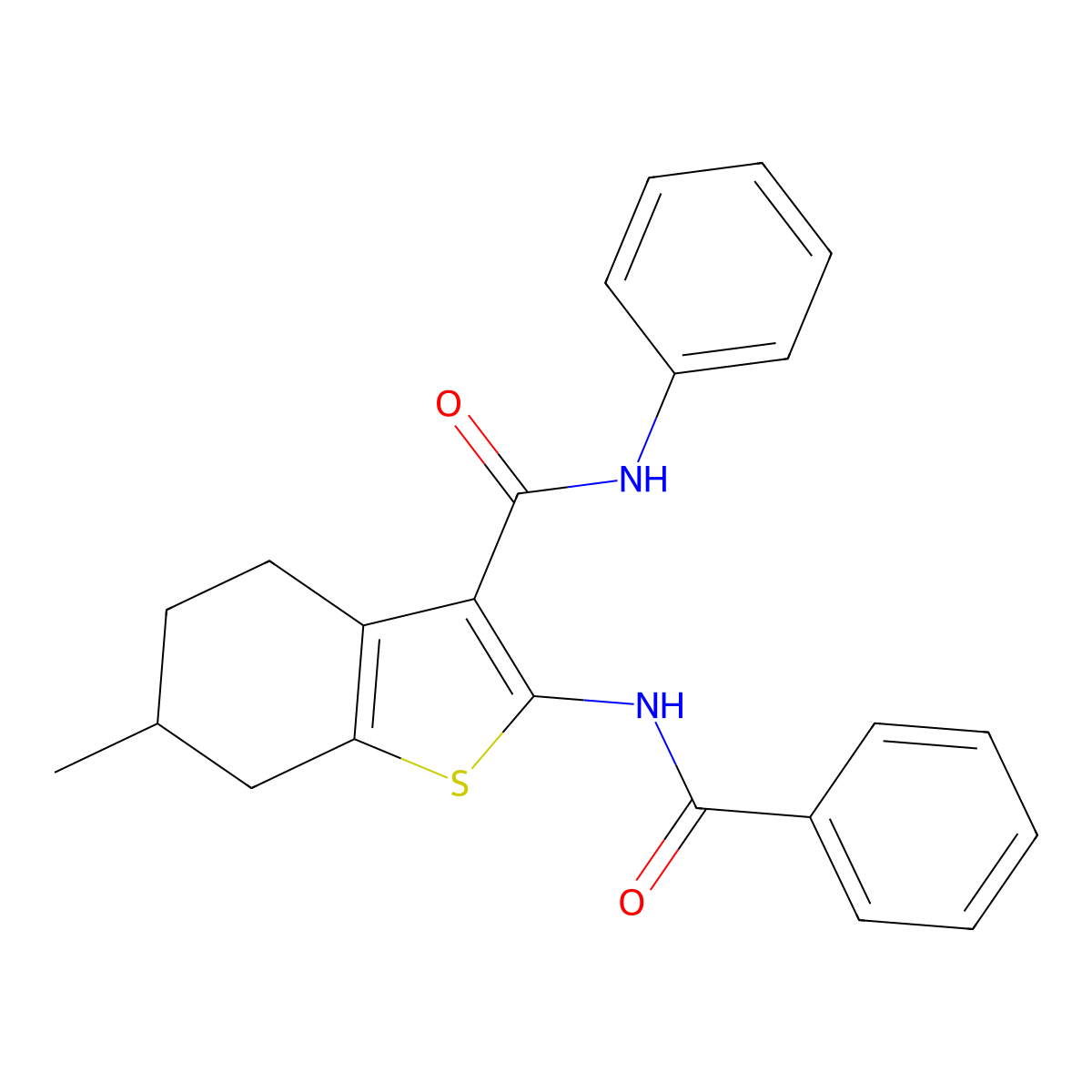 2-benzamido-6-methyl-N-phenyl-4,5,6,7-tetrahydro-1-benzothiophene-3-carboxamide molecular structure, CAS 312949-05-6