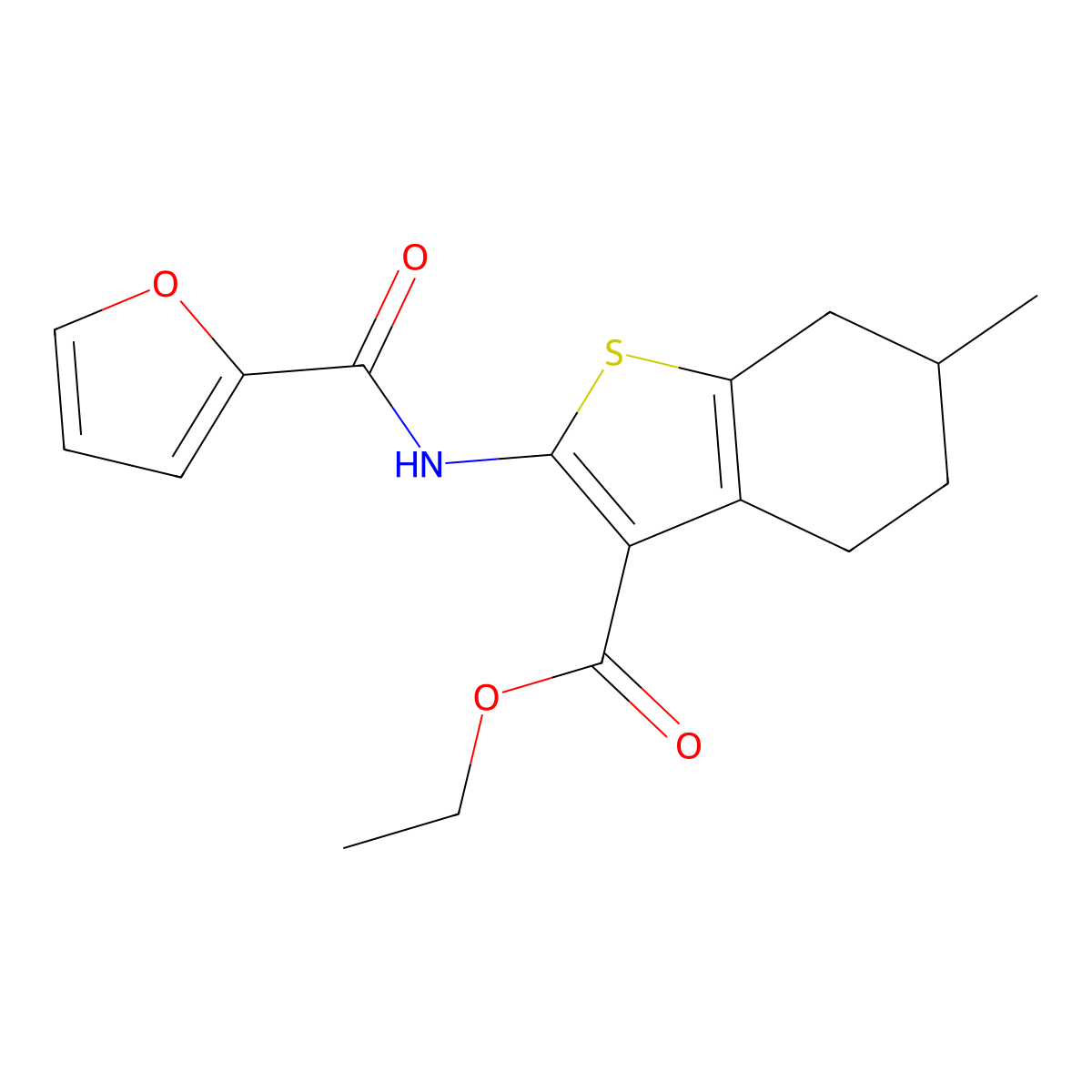 Ethyl 2-(2-furoylamino)-6-methyl-4,5,6,7-tetrahydro-1-benzothiophene-3-carboxylate molecular structure, CAS 312949-31-8