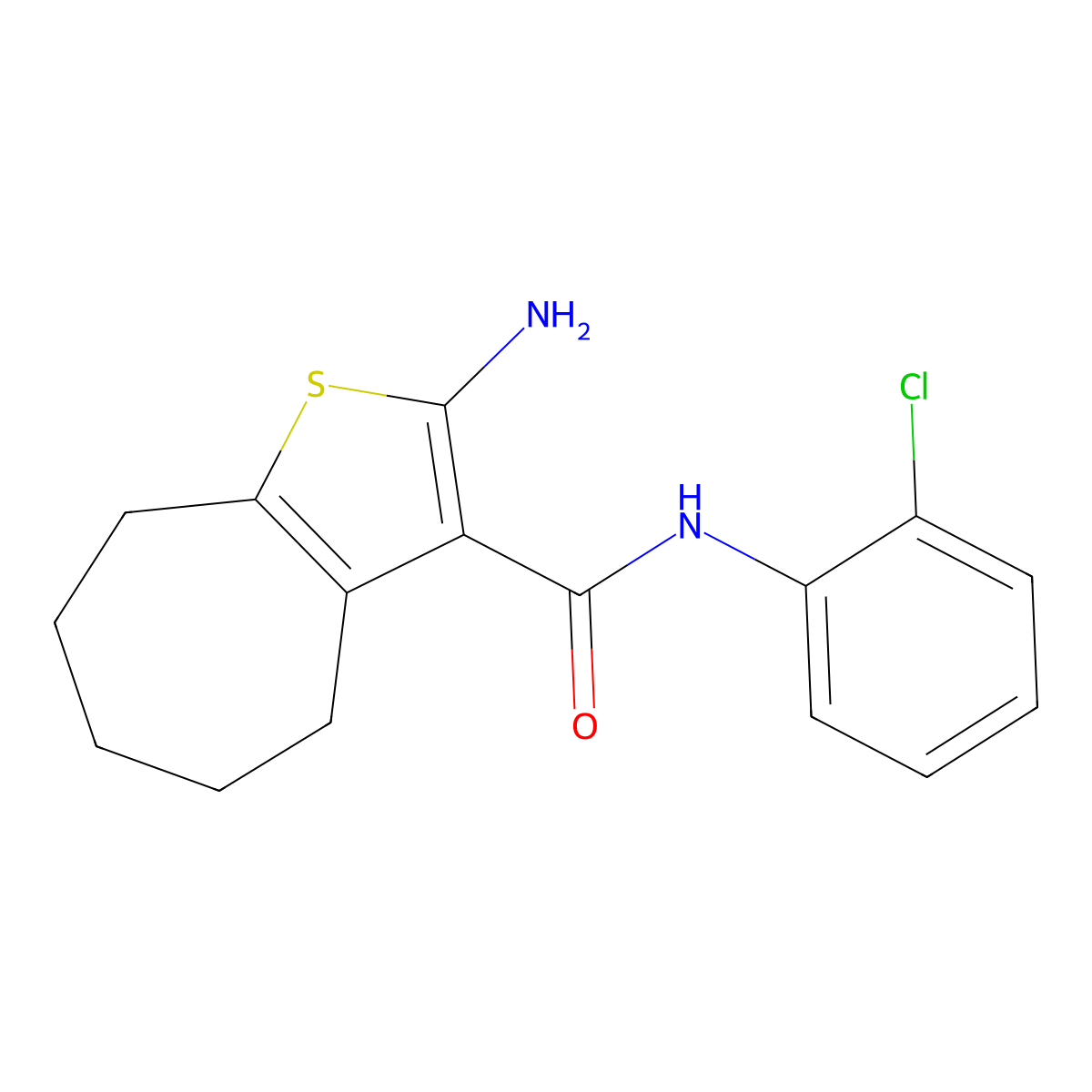 2-amino-N-(2-chlorophenyl)-5,6,7,8-tetrahydro-4H-cyclohepta[b]thiophene-3-carboxamide molecular structure, CAS 312949-33-0