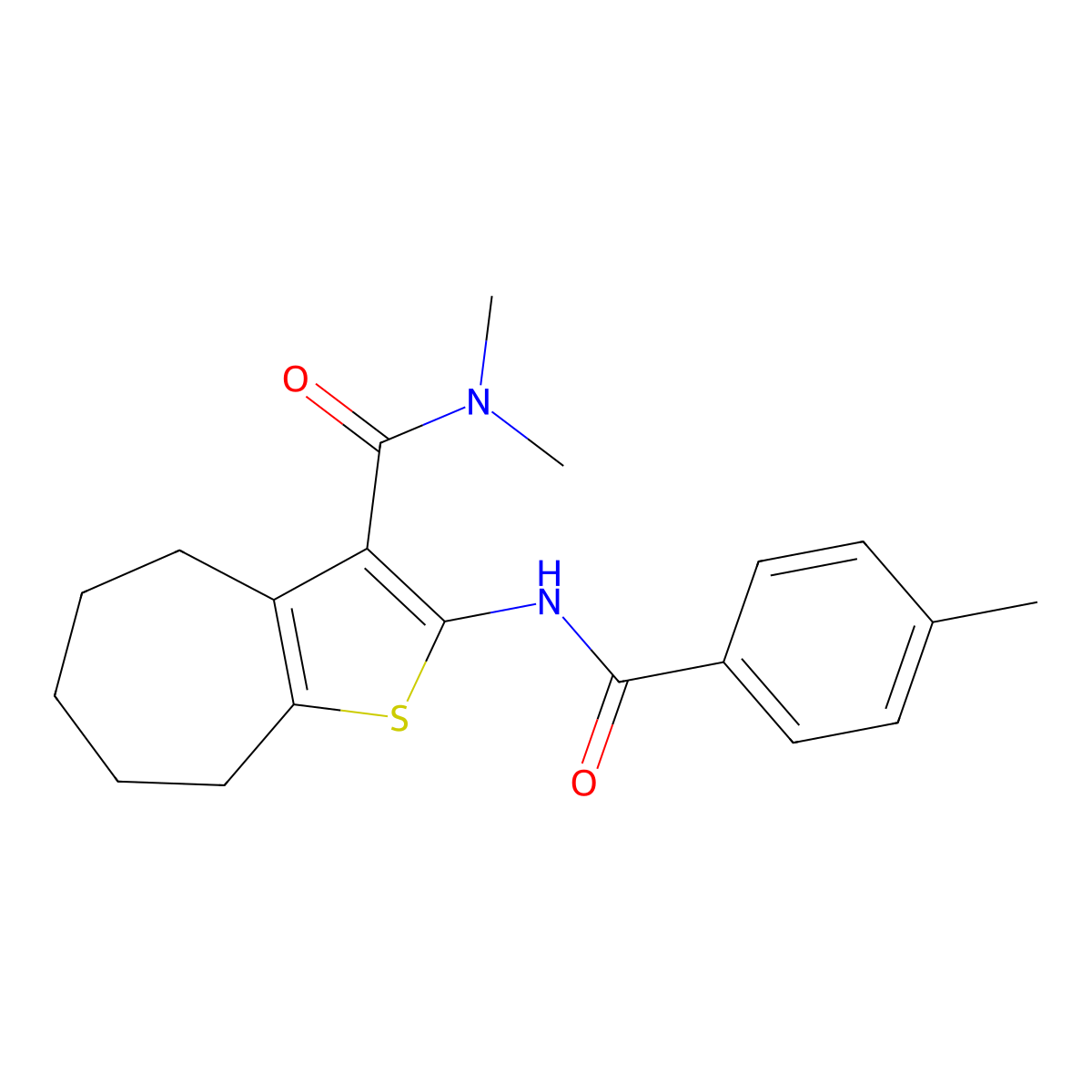 N,N-dimethyl-2-[(4-methylbenzoyl)amino]-5,6,7,8-tetrahydro-4H-cyclohepta[b]thiophene-3-carboxamide molecular structure, CAS 312949-38-5