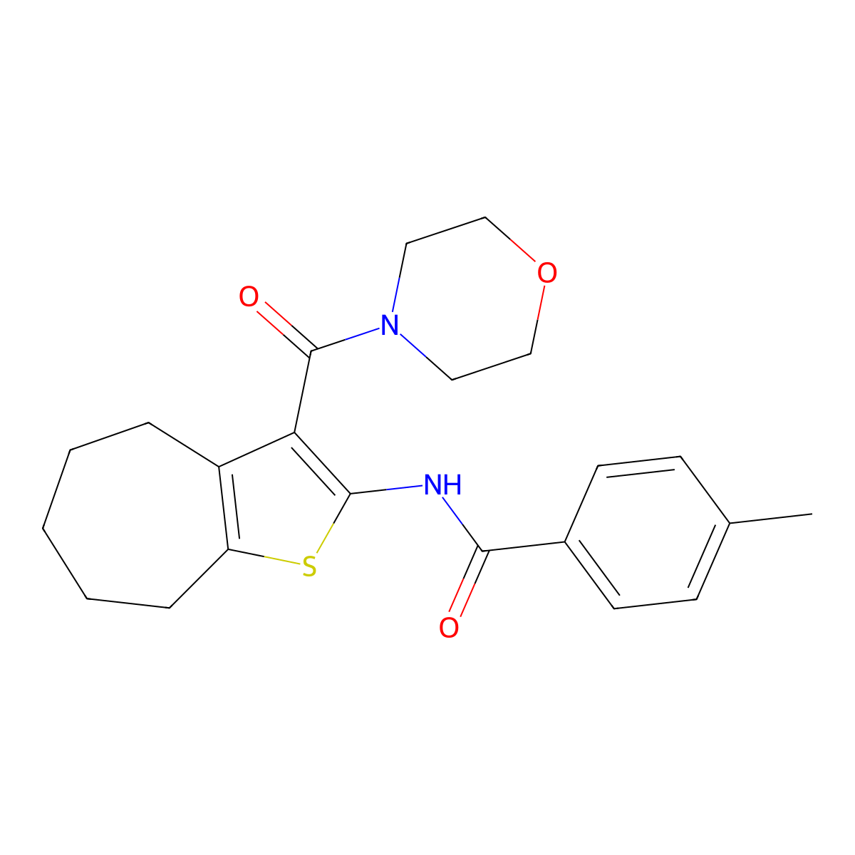 4-methyl-N-[3-(morpholine-4-carbonyl)-5,6,7,8-tetrahydro-4H-cyclohepta[b]thiophen-2-yl]benzamide molecular structure, CAS 312949-39-6