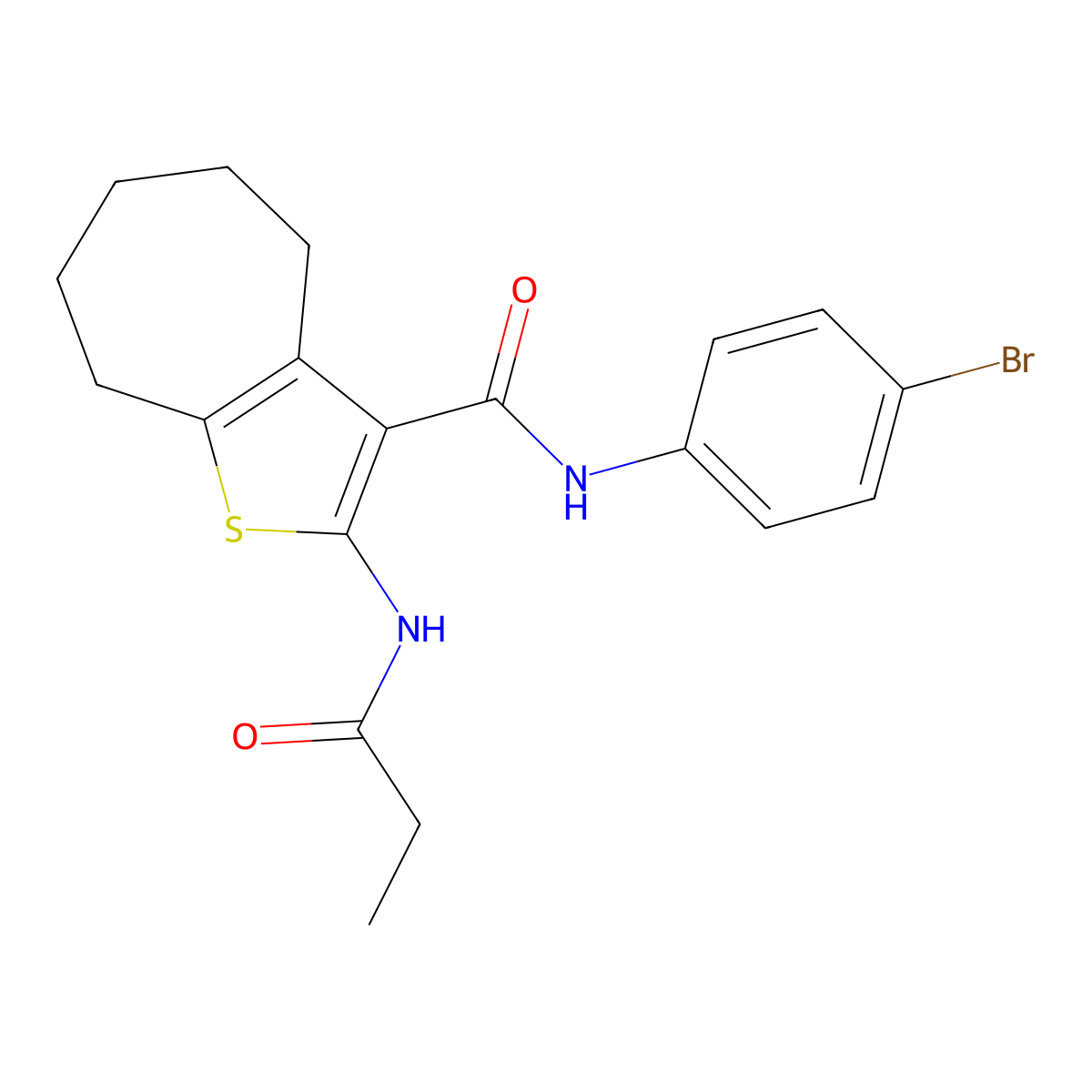 N-(4-bromophenyl)-2-(propanoylamino)-5,6,7,8-tetrahydro-4H-cyclohepta[b]thiophene-3-carboxamide molecular structure, CAS 312949-40-9