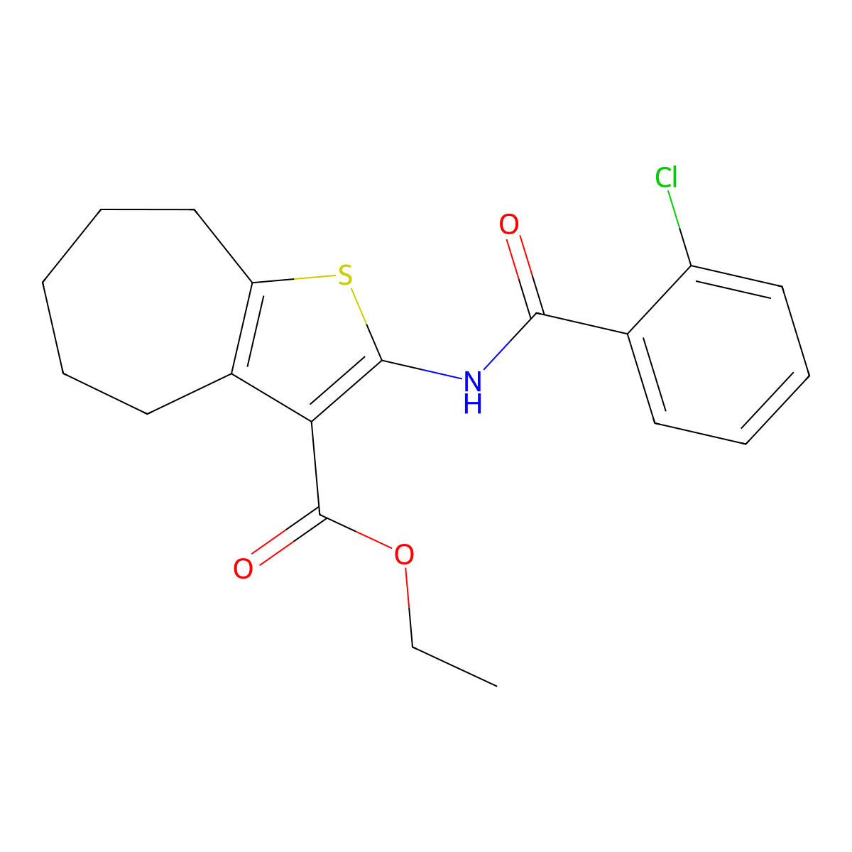 ethyl 2-{[(2-chlorophenyl)carbonyl]amino}-5,6,7,8-tetrahydro-4H-cyclohepta[b]thiophene-3-carboxylate molecular structure, CAS 312949-43-2