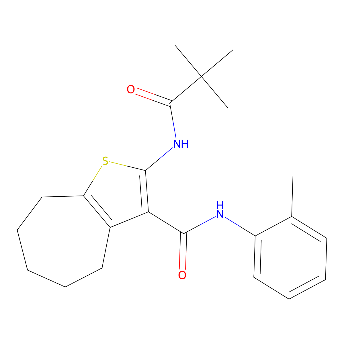 2-(2,2-dimethylpropanoylamino)-N-(2-methylphenyl)-5,6,7,8-tetrahydro-4H-cyclohepta[b]thiophene-3-carboxamide molecular structure, CAS 312949-50-1
