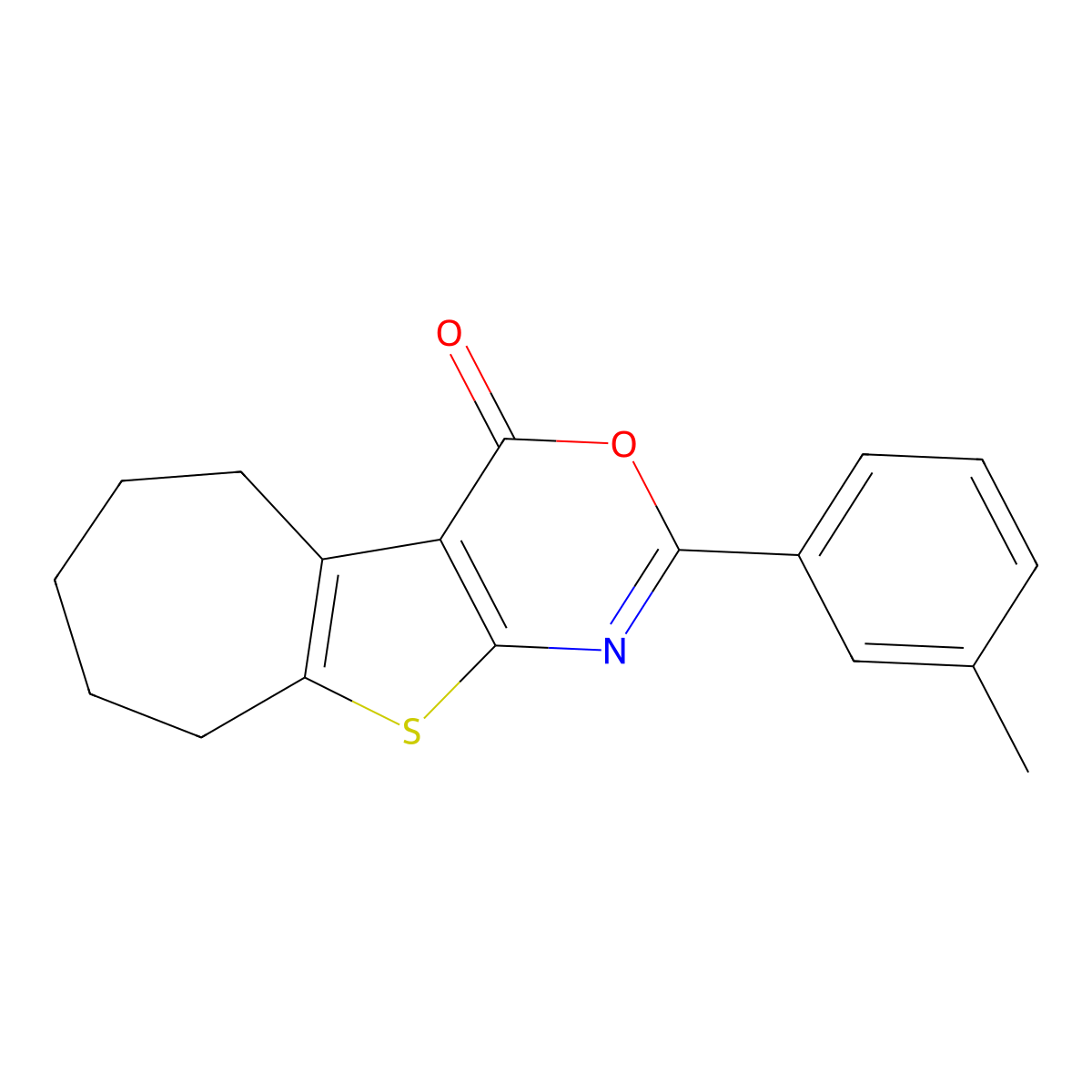2-(3-methylphenyl)-6,7,8,9-tetrahydro-4H,5H-cyclohepta[4,5]thieno[2,3-d][1,3]oxazin-4-one molecular structure, CAS 312949-51-2