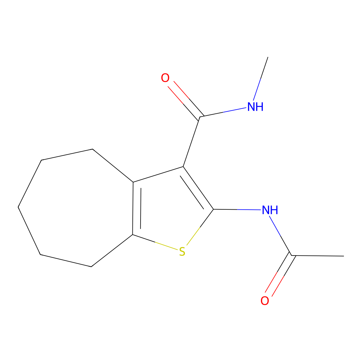 2-(acetylamino)-N-methyl-5,6,7,8-tetrahydro-4H-cyclohepta[b]thiophene-3-carboxamide molecular structure, CAS 312949-53-4