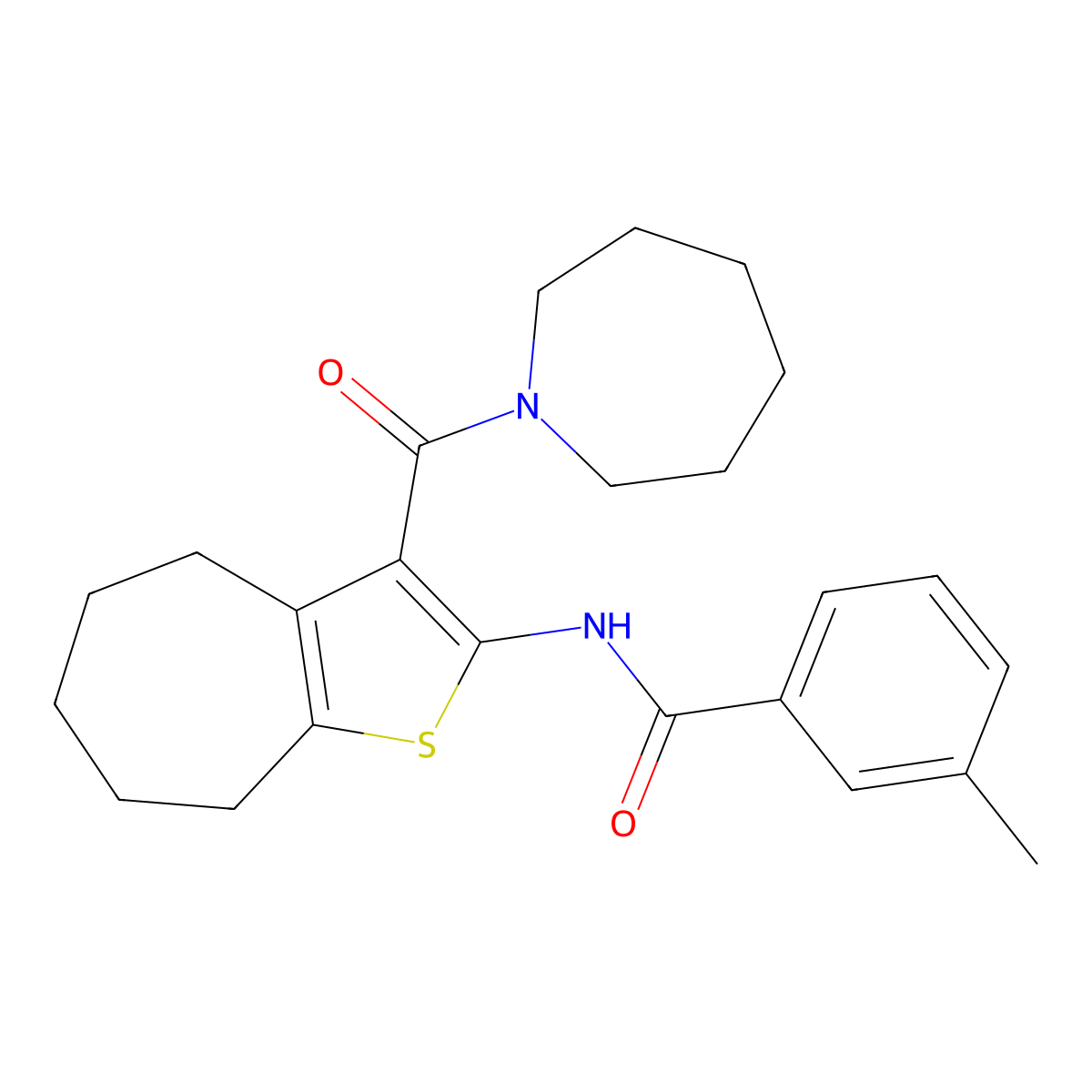 N-[3-(azepane-1-carbonyl)-5,6,7,8-tetrahydro-4H-cyclohepta[b]thiophen-2-yl]-3-methylbenzamide molecular structure, CAS 312949-57-8