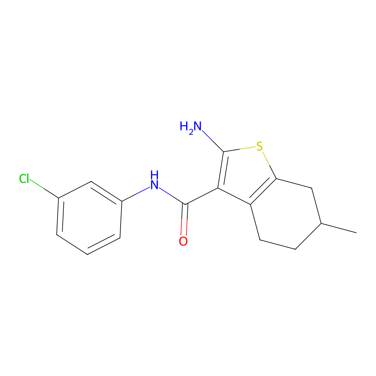 2-amino-N-(3-chlorophenyl)-6-methyl-4,5,6,7-tetrahydro-1-benzothiophene-3-carboxamide molecular structure, CAS 312949-66-9