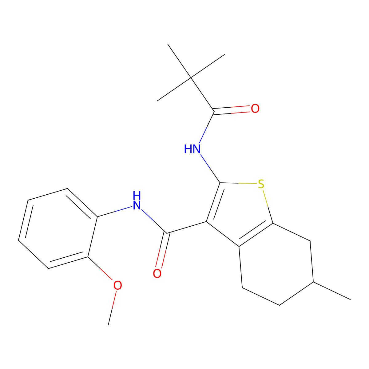 2-(2,2-dimethylpropanoylamino)-N-(2-methoxyphenyl)-6-methyl-4,5,6,7-tetrahydro-1-benzothiophene-3-carboxamide molecular structure, CAS 312949-68-1
