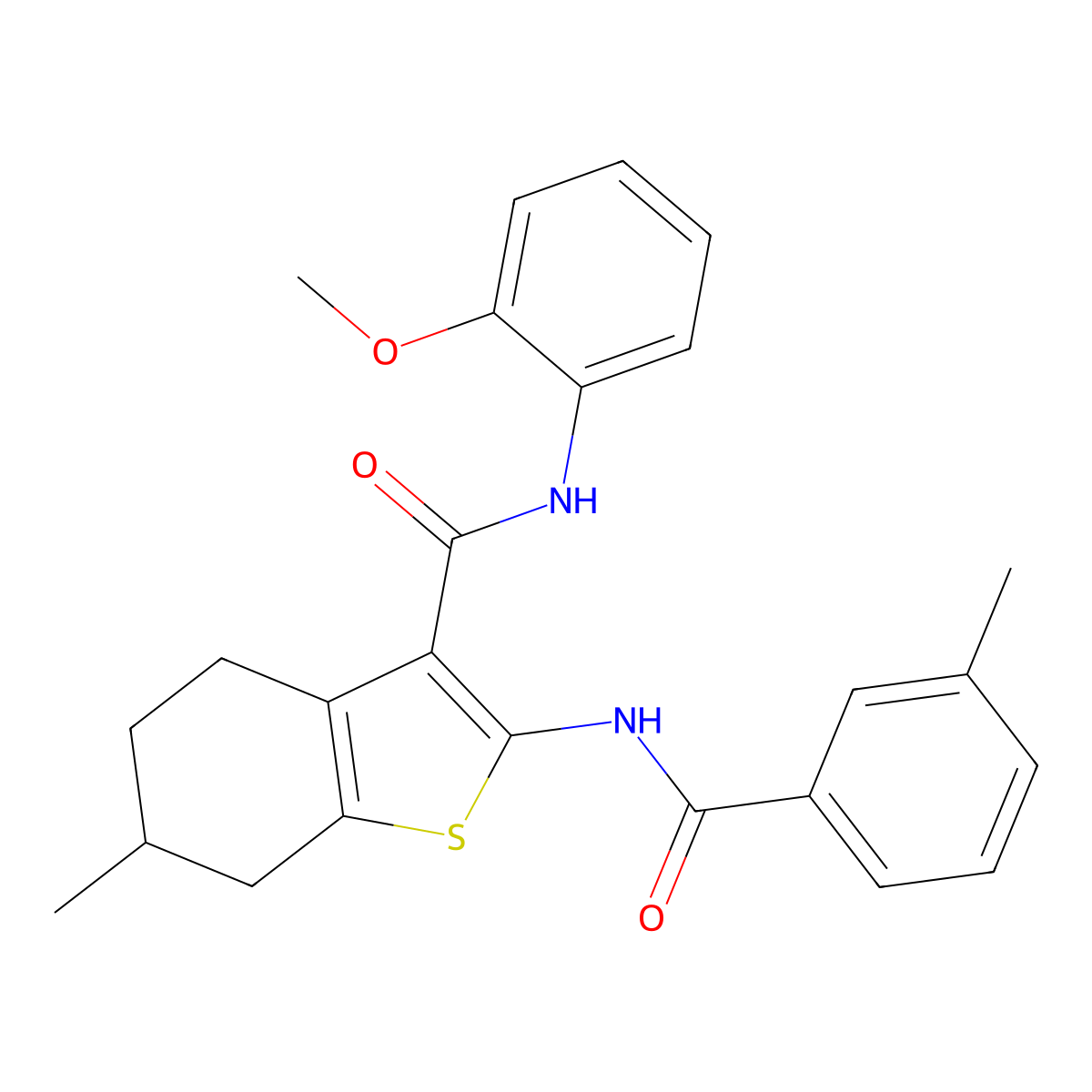 N-(2-methoxyphenyl)-6-methyl-2-[(3-methylbenzoyl)amino]-4,5,6,7-tetrahydro-1-benzothiophene-3-carboxamide molecular structure, CAS 312949-70-5