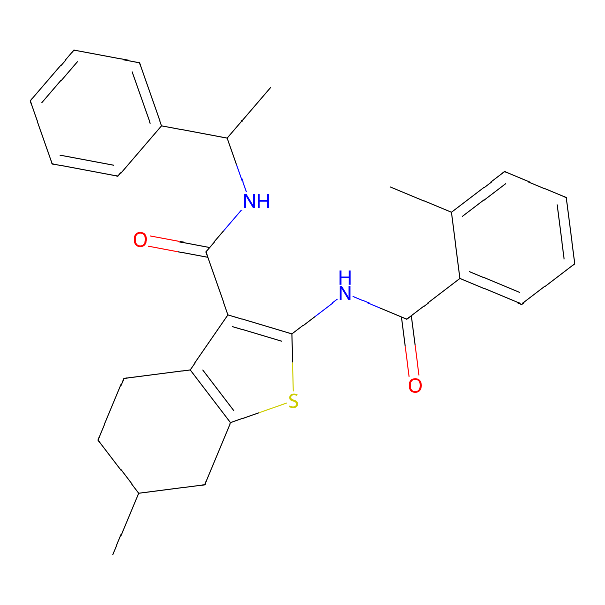 6-methyl-2-[(2-methylbenzoyl)amino]-N-(1-phenylethyl)-4,5,6,7-tetrahydro-1-benzothiophene-3-carboxamide molecular structure, CAS 312949-72-7