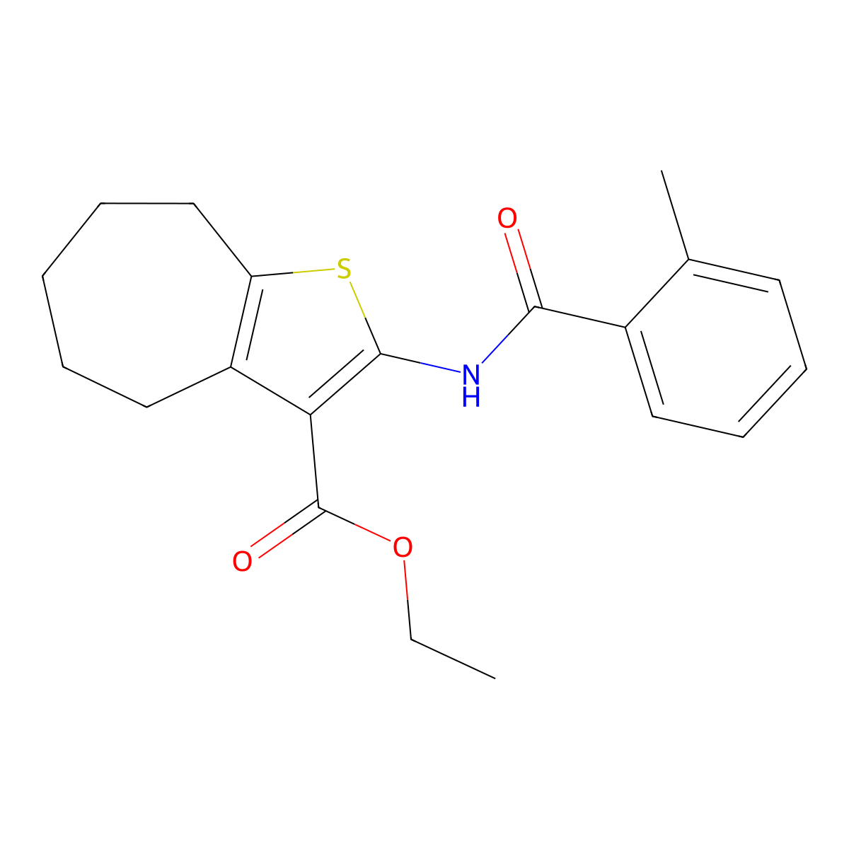 ethyl 2-(2-methylbenzamido)-5,6,7,8-tetrahydro-4H-cyclohepta[b]thiophene-3-carboxylate molecular structure, CAS 312949-75-0