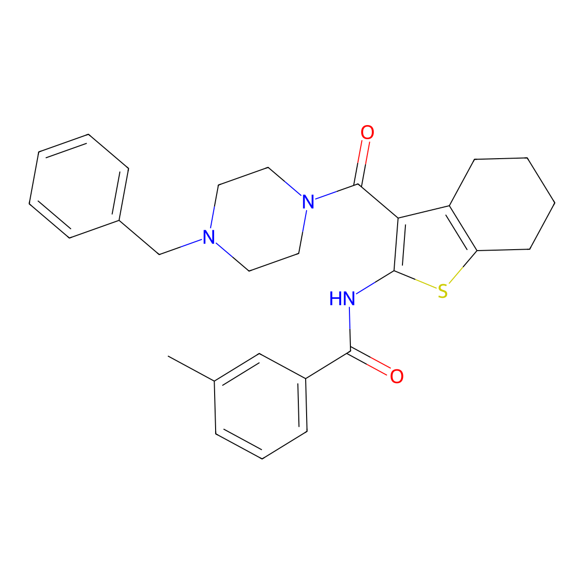 N-[3-(4-benzylpiperazine-1-carbonyl)-4,5,6,7-tetrahydro-1-benzothiophen-2-yl]-3-methylbenzamide molecular structure, CAS 312949-78-3