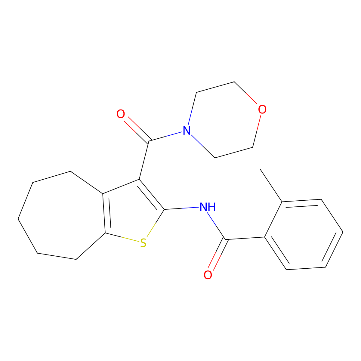 2-methyl-N-[3-(morpholine-4-carbonyl)-5,6,7,8-tetrahydro-4H-cyclohepta[b]thiophen-2-yl]benzamide molecular structure, CAS 312949-79-4