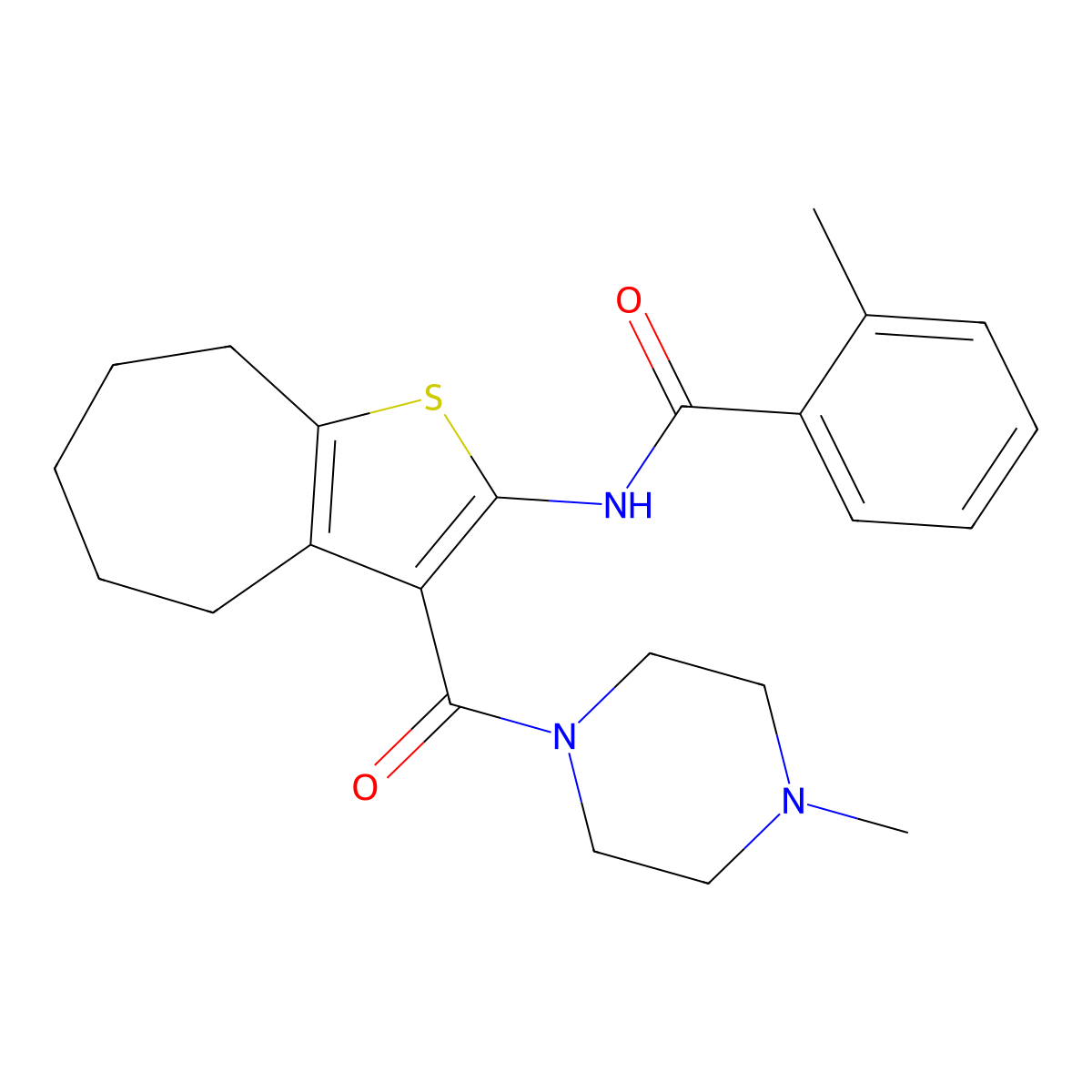 2-methyl-N-[3-(4-methylpiperazine-1-carbonyl)-5,6,7,8-tetrahydro-4H-cyclohepta[b]thiophen-2-yl]benzamide molecular structure, CAS 312949-81-8