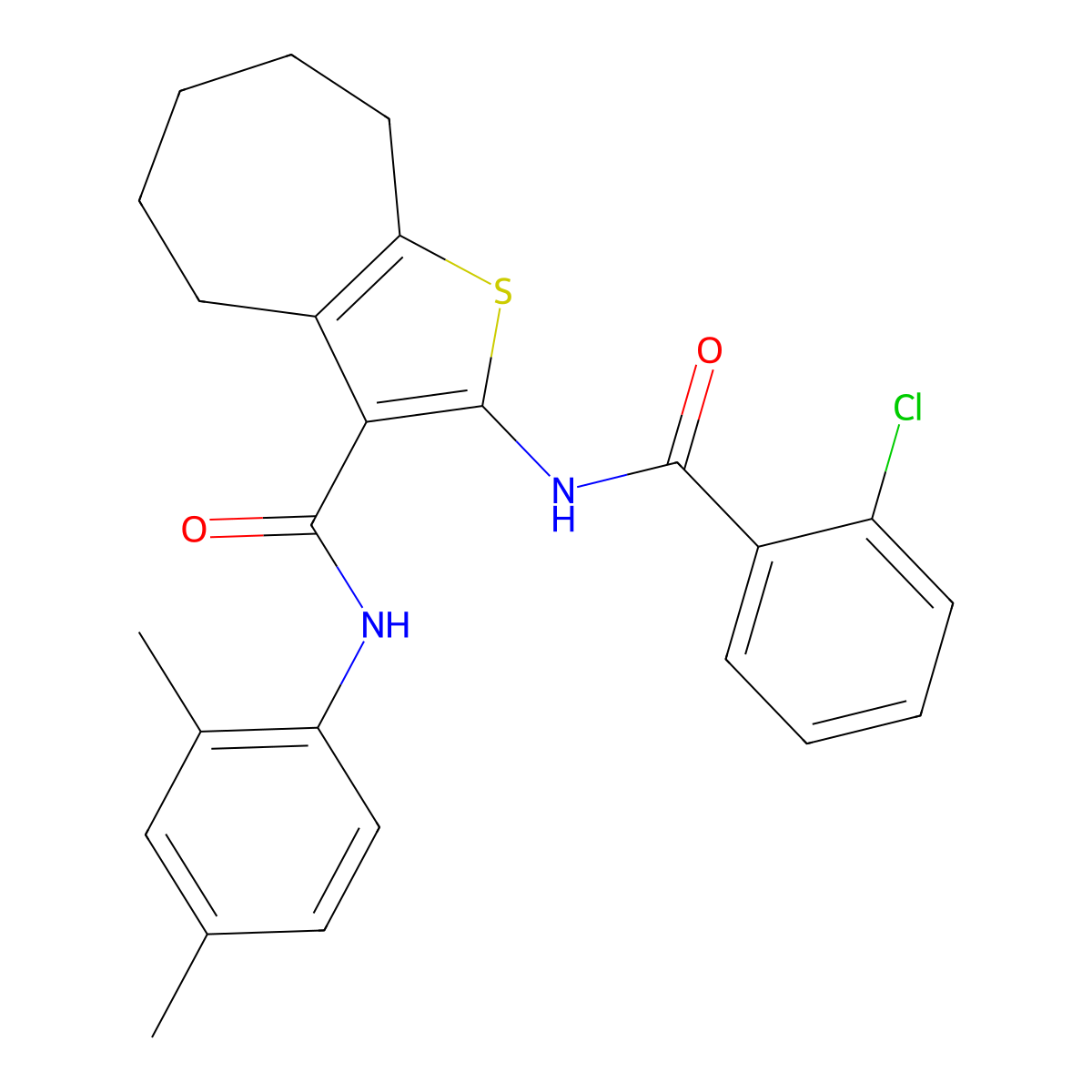 2-[(2-chlorobenzoyl)amino]-N-(2,4-dimethylphenyl)-5,6,7,8-tetrahydro-4H-cyclohepta[b]thiophene-3-carboxamide molecular structure, CAS 312949-88-5
