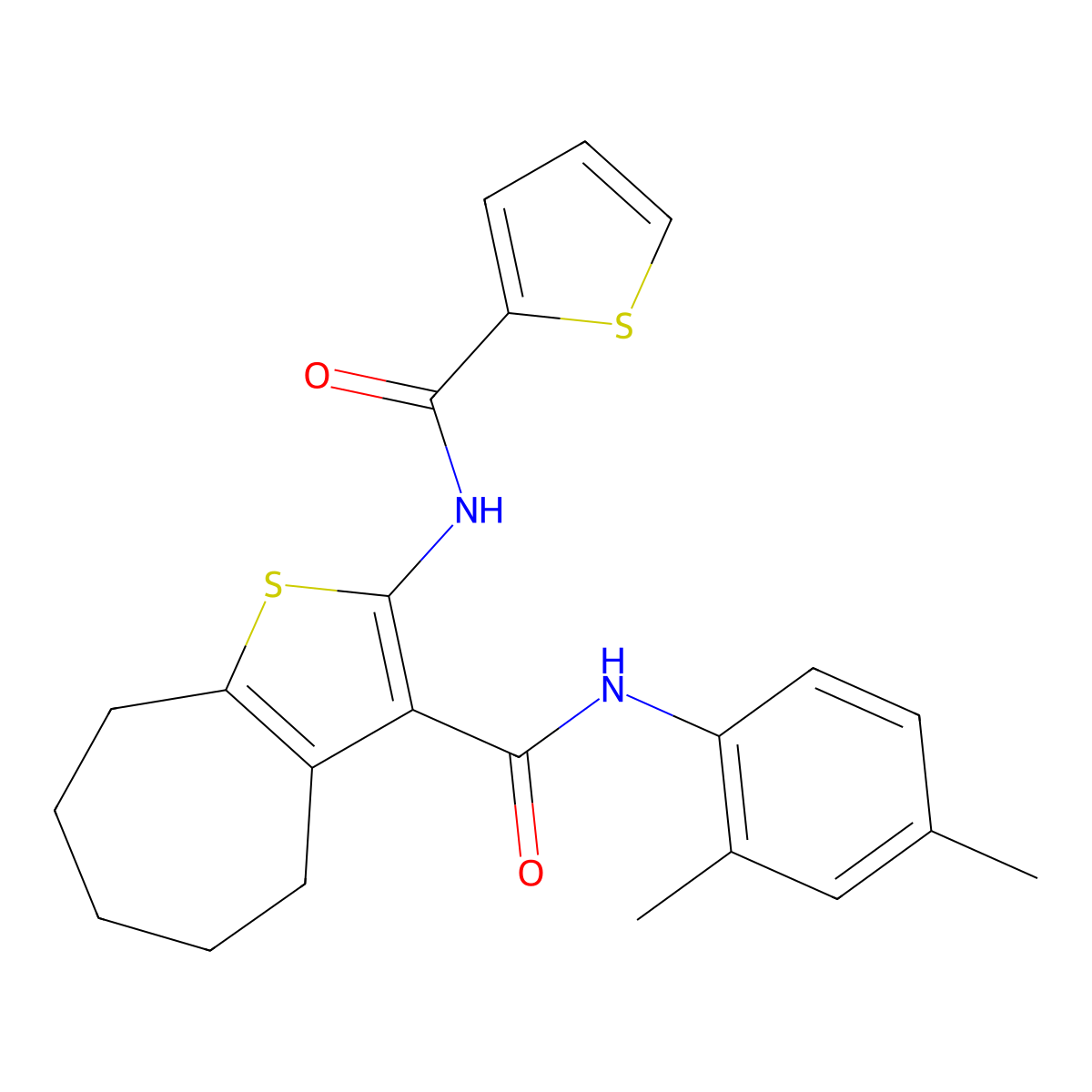 N-(2,4-dimethylphenyl)-2-(thiophene-2-carbonylamino)-5,6,7,8-tetrahydro-4H-cyclohepta[b]thiophene-3-carboxamide molecular structure, CAS 312949-90-9