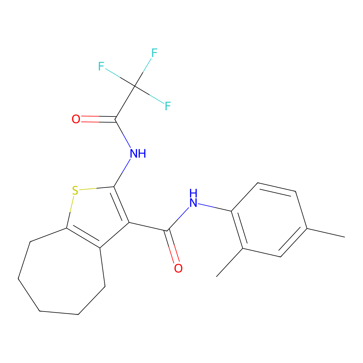 N-(2,4-dimethylphenyl)-2-[(trifluoroacetyl)amino]-5,6,7,8-tetrahydro-4H-cyclohepta[b]thiophene-3-carboxamide molecular structure, CAS 312949-91-0