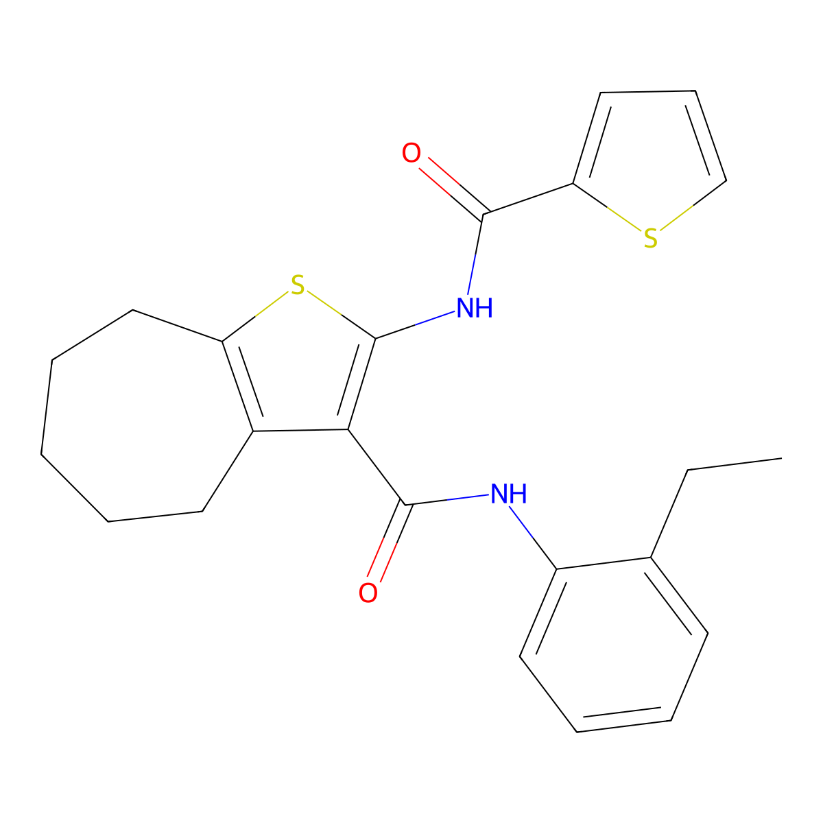 N-(2-ethylphenyl)-2-(thiophene-2-carbonylamino)-5,6,7,8-tetrahydro-4H-cyclohepta[b]thiophene-3-carboxamide molecular structure, CAS 312950-04-2