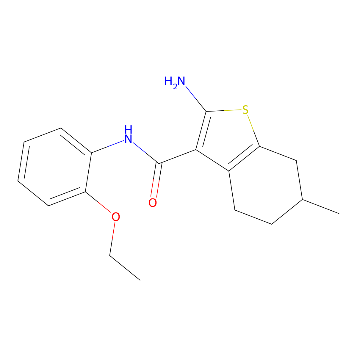 2-amino-N-(2-ethoxyphenyl)-6-methyl-4,5,6,7-tetrahydro-1-benzothiophene-3-carboxamide molecular structure, CAS 312950-05-3
