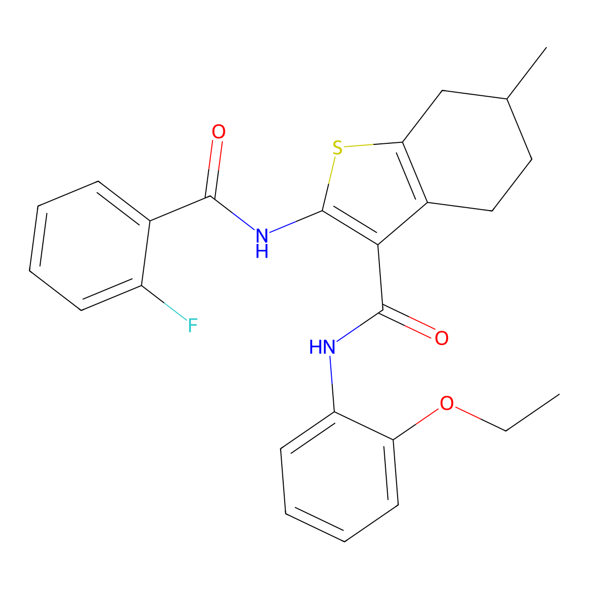 N-(2-ethoxyphenyl)-2-[(2-fluorobenzoyl)amino]-6-methyl-4,5,6,7-tetrahydro-1-benzothiophene-3-carboxamide molecular structure, CAS 312950-08-6