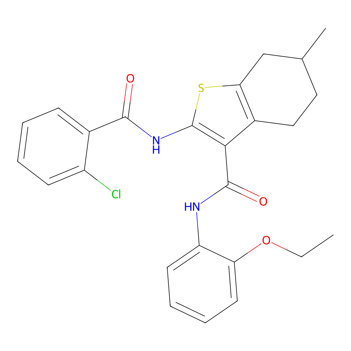 2-{[(2-chlorophenyl)carbonyl]amino}-N-(2-ethoxyphenyl)-6-methyl-4,5,6,7-tetrahydro-1-benzothiophene-3-carboxamide molecular structure, CAS 312950-09-7