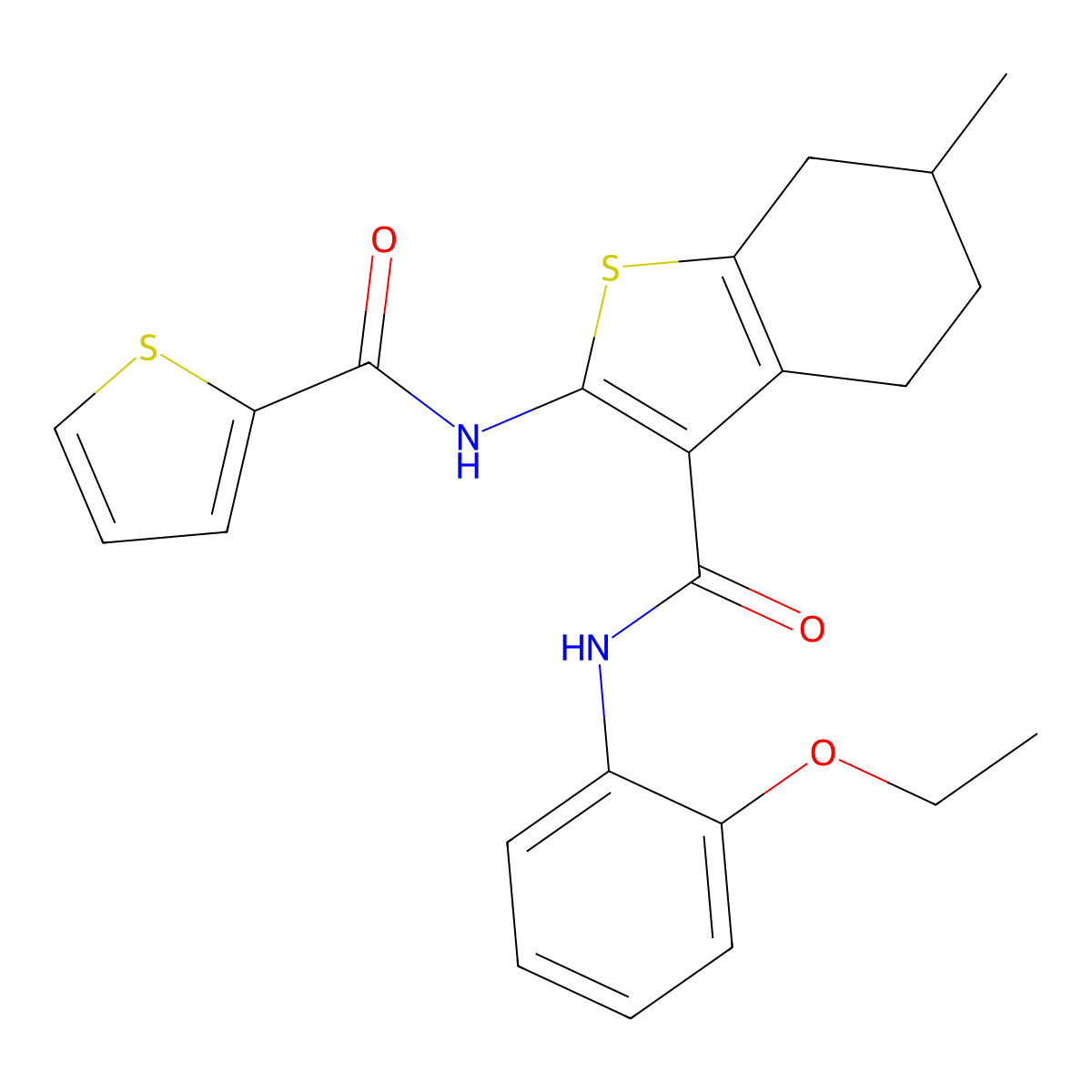 N-(2-ethoxyphenyl)-6-methyl-2-(thiophene-2-carbonylamino)-4,5,6,7-tetrahydro-1-benzothiophene-3-carboxamide molecular structure, CAS 312950-11-1