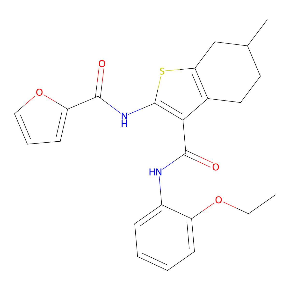 N-[3-[(2-ethoxyphenyl)carbamoyl]-6-methyl-4,5,6,7-tetrahydro-1-benzothiophen-2-yl]furan-2-carboxamide molecular structure, CAS 312950-13-3