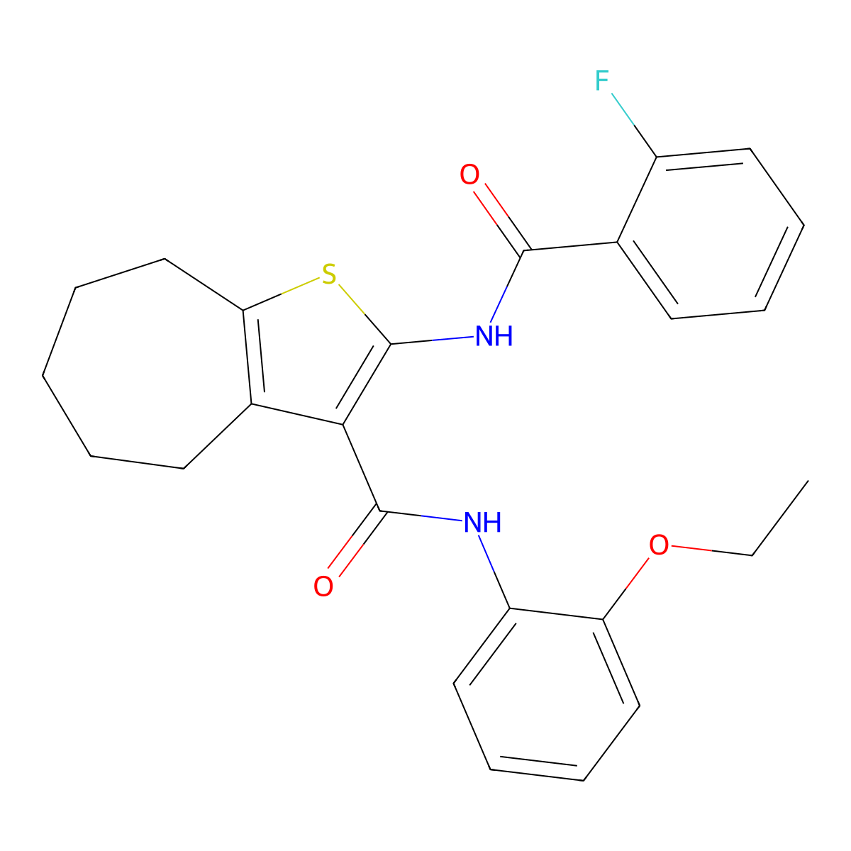 N-(2-ethoxyphenyl)-2-[(2-fluorobenzoyl)amino]-5,6,7,8-tetrahydro-4H-cyclohepta[b]thiophene-3-carboxamide molecular structure, CAS 312950-21-3