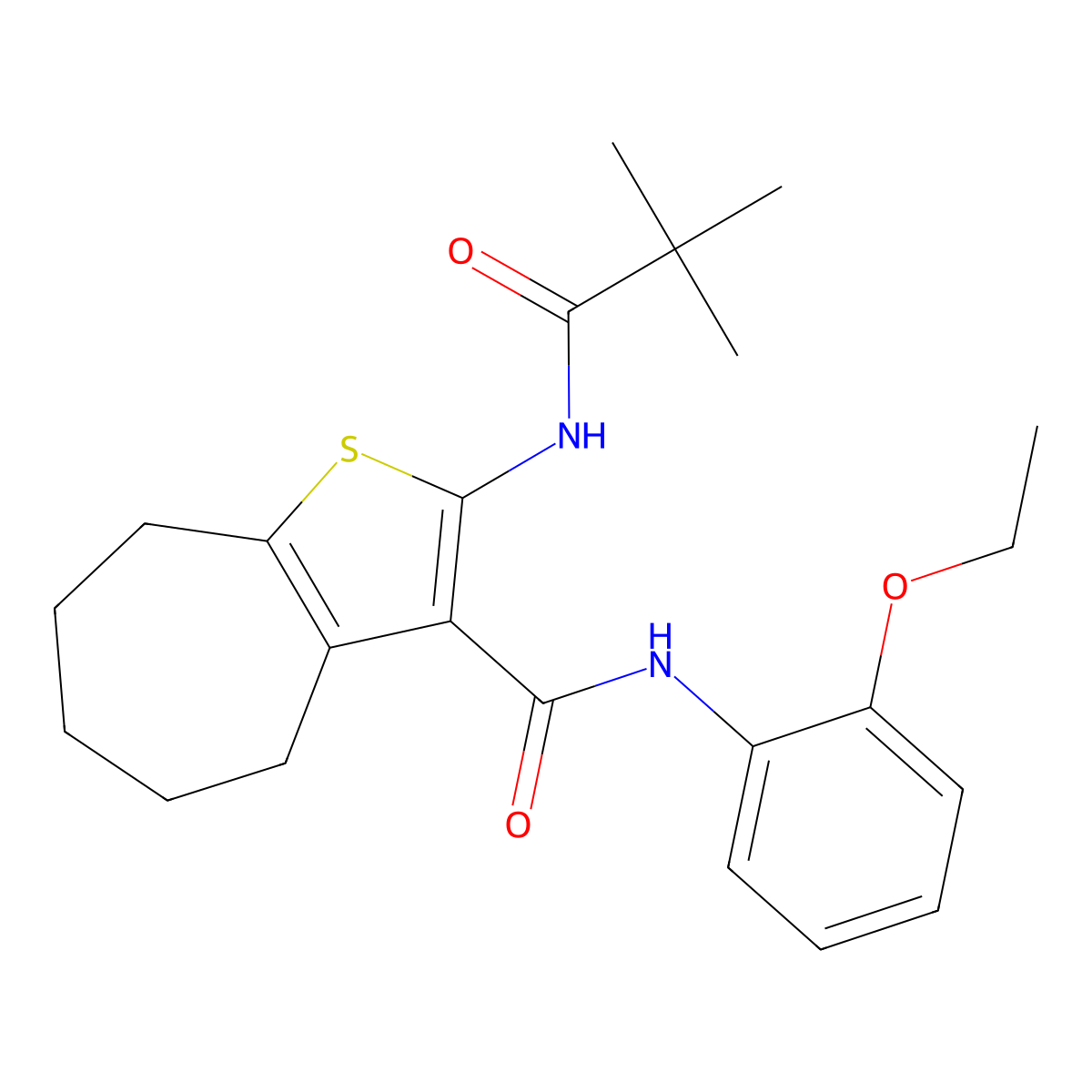 2-(2,2-dimethylpropanoylamino)-N-(2-ethoxyphenyl)-5,6,7,8-tetrahydro-4H-cyclohepta[b]thiophene-3-carboxamide molecular structure, CAS 312950-25-7