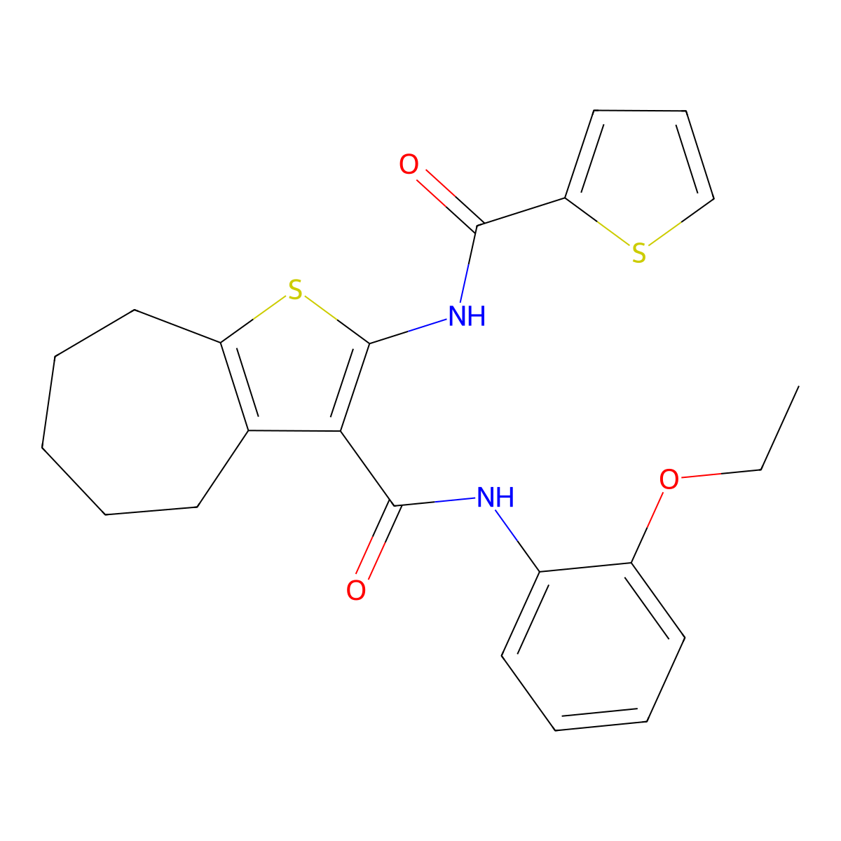 N-(2-ethoxyphenyl)-2-(thiophene-2-carbonylamino)-5,6,7,8-tetrahydro-4H-cyclohepta[b]thiophene-3-carboxamide molecular structure, CAS 312950-29-1