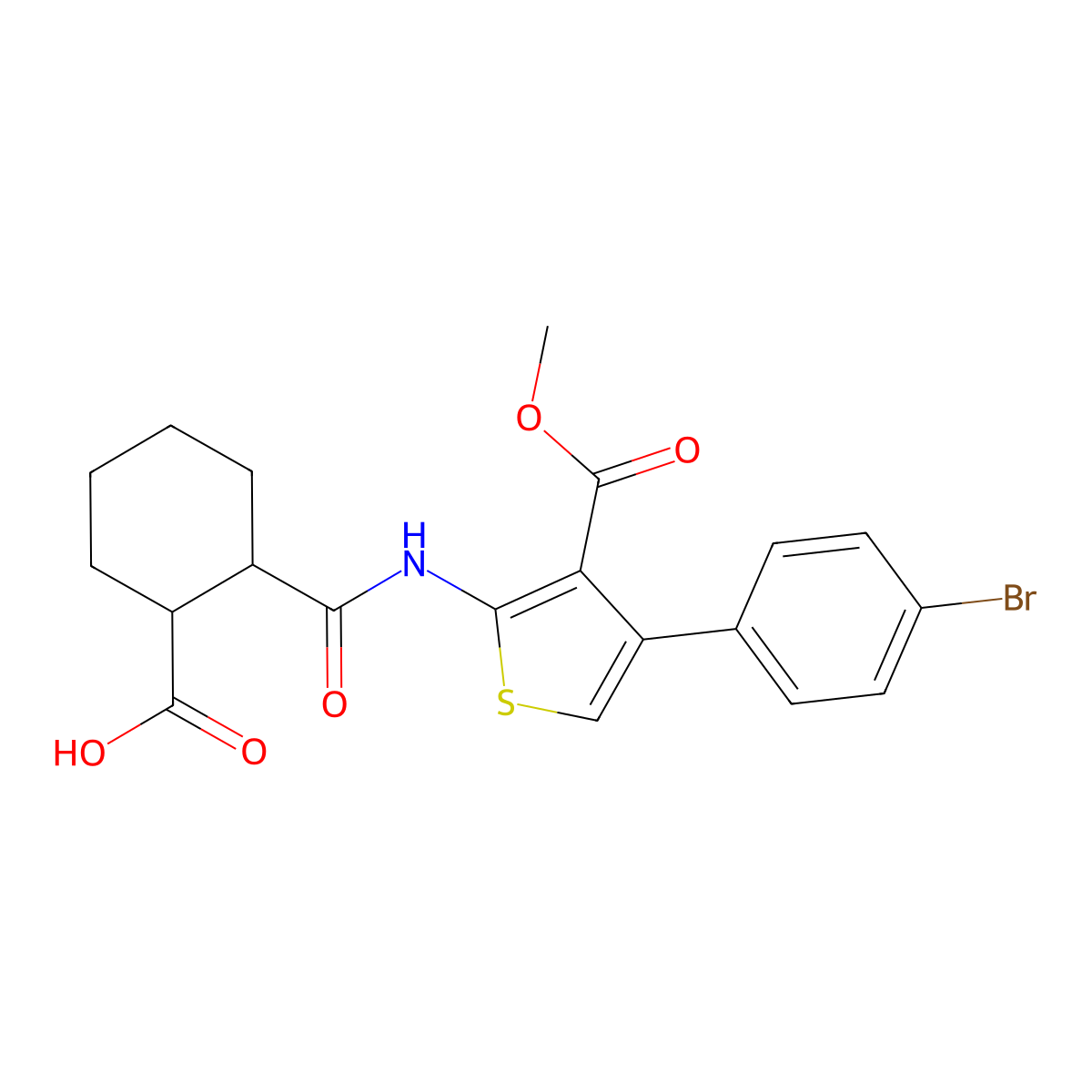 2-[[4-(4-Bromophenyl)-3-methoxycarbonylthiophen-2-yl]carbamoyl]cyclohexane-1-carboxylic acid molecular structure, CAS 312951-93-2