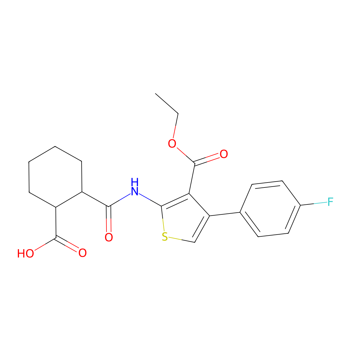 2-{[3-(Ethoxycarbonyl)-4-(4-fluorophenyl)thiophen-2-yl]carbamoyl}cyclohexanecarboxylic acid molecular structure, CAS 312952-04-8