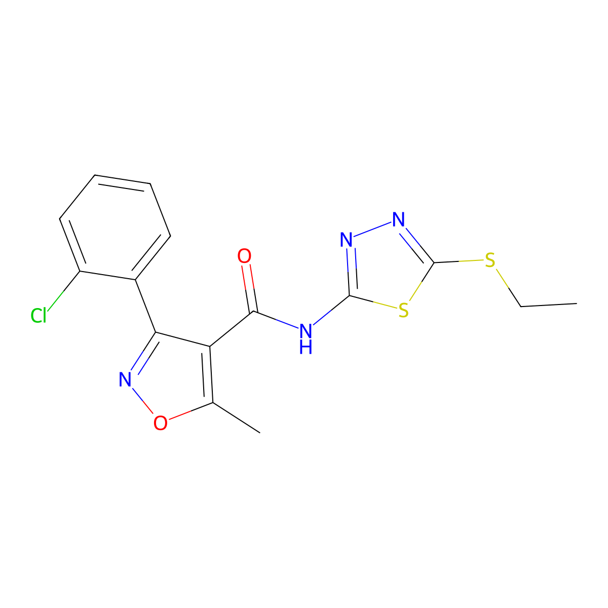 3-(2-chlorophenyl)-N-[5-(ethylsulfanyl)-1,3,4-thiadiazol-2-yl]-5-methyl-1,2-oxazole-4-carboxamide molecular structure, CAS 312952-07-1