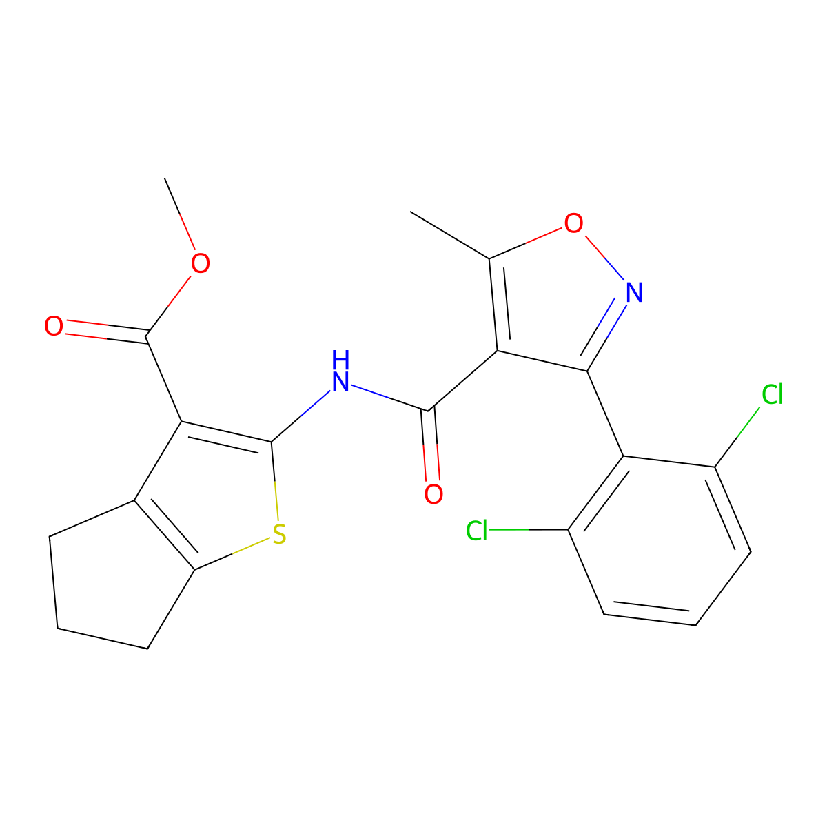 methyl 2-({[3-(2,6-dichlorophenyl)-5-methyl-1,2-oxazol-4-yl]carbonyl}amino)-5,6-dihydro-4H-cyclopenta[b]thiophene-3-carboxylate molecular structure, CAS 312952-14-0