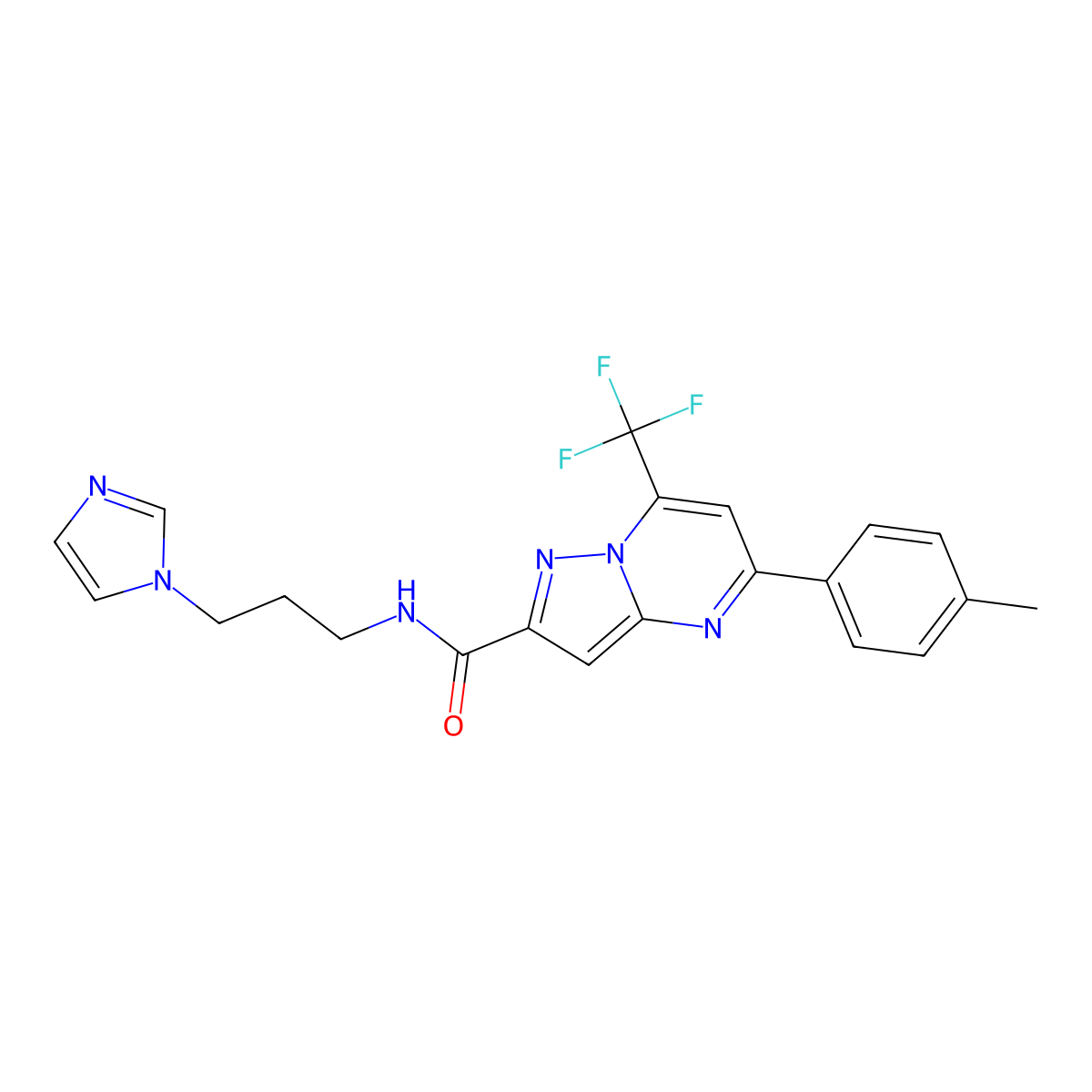 N-(3-imidazol-1-ylpropyl)-5-(4-methylphenyl)-7-(trifluoromethyl)pyrazolo[1,5-a]pyrimidine-2-carboxamide molecular structure, CAS 312952-58-2