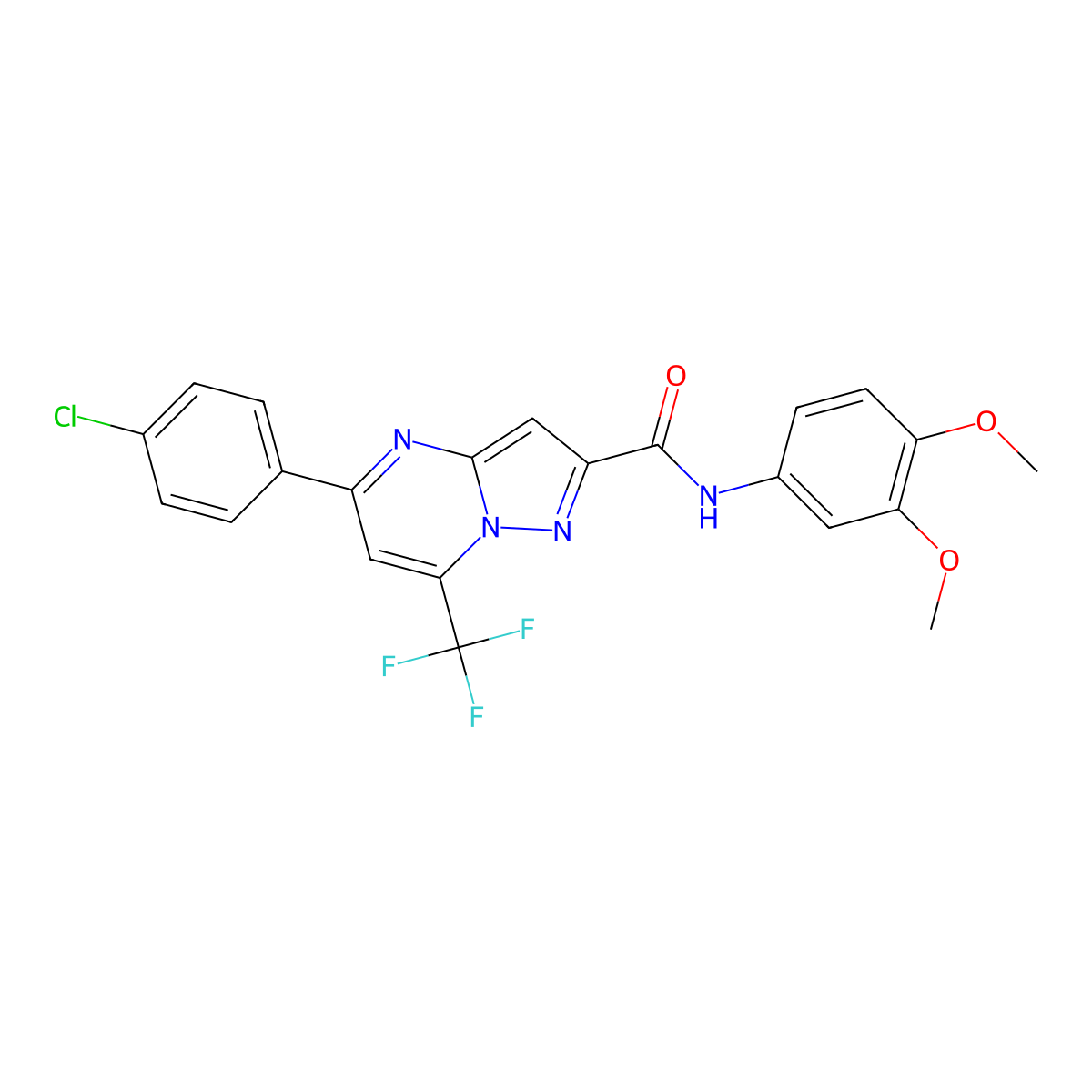 5-(4-chlorophenyl)-N-(3,4-dimethoxyphenyl)-7-(trifluoromethyl)pyrazolo[1,5-a]pyrimidine-2-carboxamide molecular structure, CAS 312952-86-6