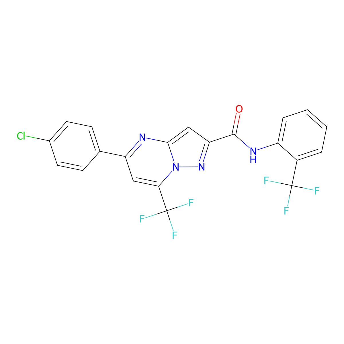 5-(4-chlorophenyl)-7-(trifluoromethyl)-N-[2-(trifluoromethyl)phenyl]pyrazolo[1,5-a]pyrimidine-2-carboxamide molecular structure, CAS 312952-90-2