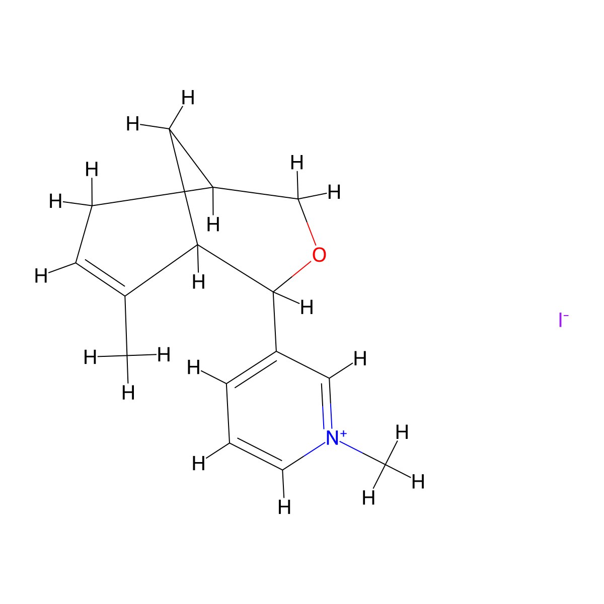 1-Methyl-3-(6-methyl-3-oxabicyclo[3.3.1]non-6-en-4-yl)pyridin-1-ium;iodide molecular structure, CAS 312963-14-7