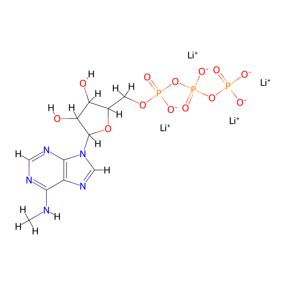 N6-Methyladenosine-5'-triphosphate lithium salt molecular structure, CAS 3130-39-0