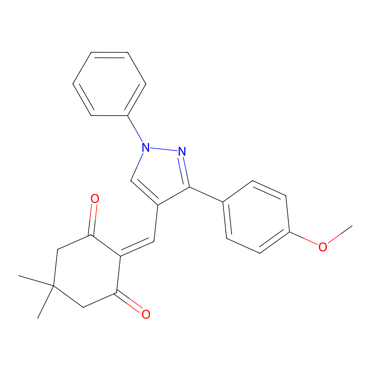 2-{[3-(4-methoxyphenyl)-1-phenyl-1H-pyrazol-4-yl]methylidene}-5,5-dimethylcyclohexane-1,3-dione molecular structure, CAS 313049-75-1