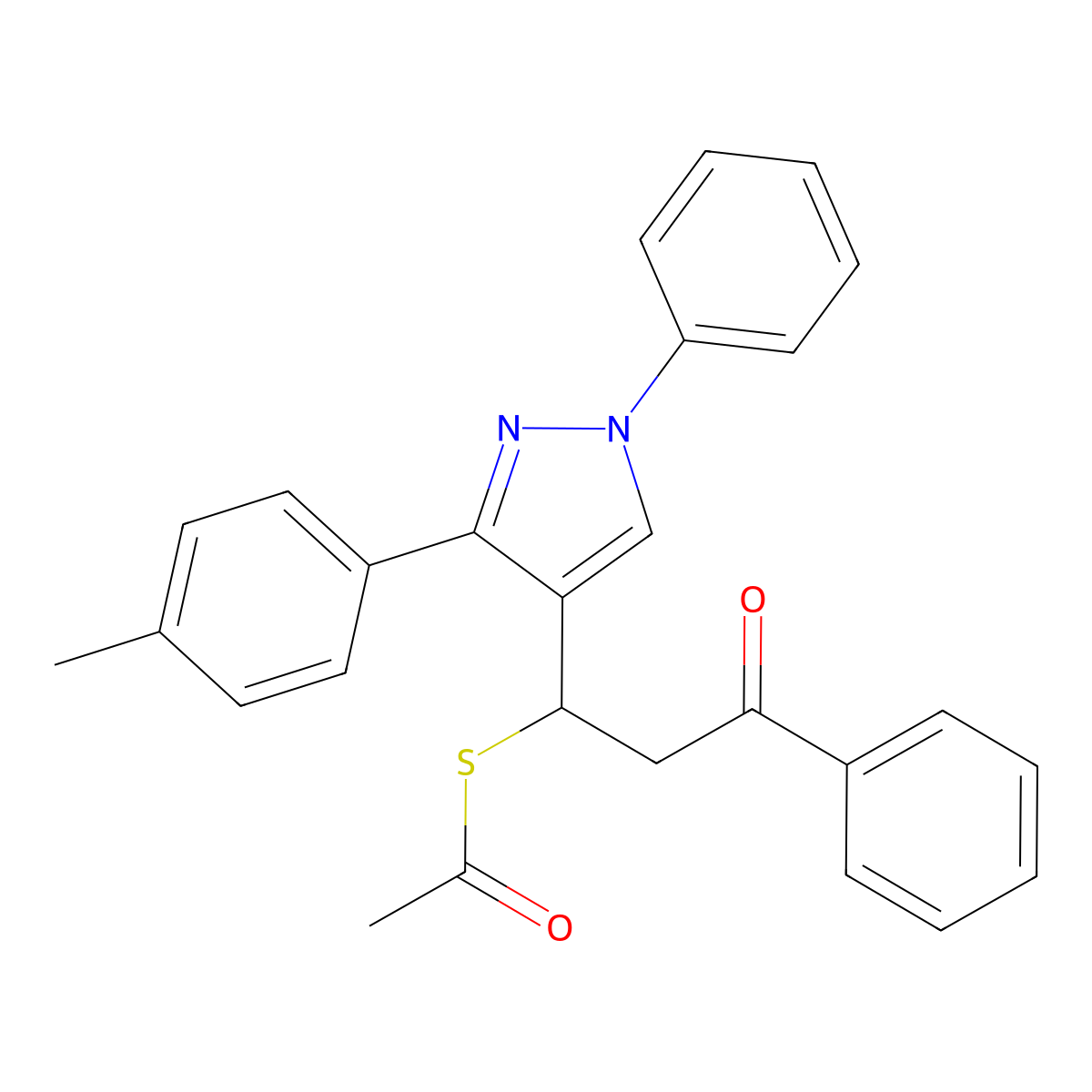 S-{1-[3-(4-methylphenyl)-1-phenyl-1H-pyrazol-4-yl]-3-oxo-3-phenylpropyl} ethanethioate molecular structure, CAS 313049-82-0