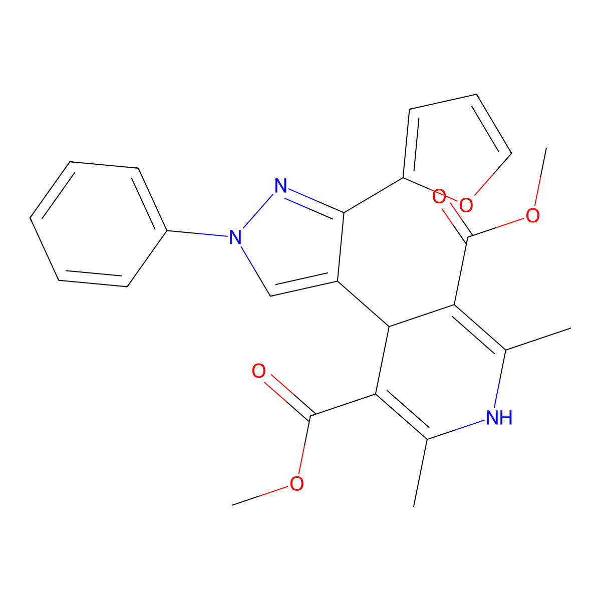 3,5-dimethyl 4-[3-(furan-2-yl)-1-phenyl-1H-pyrazol-4-yl]-2,6-dimethyl-1,4-dihydropyridine-3,5-dicarboxylate molecular structure, CAS 313050-08-7