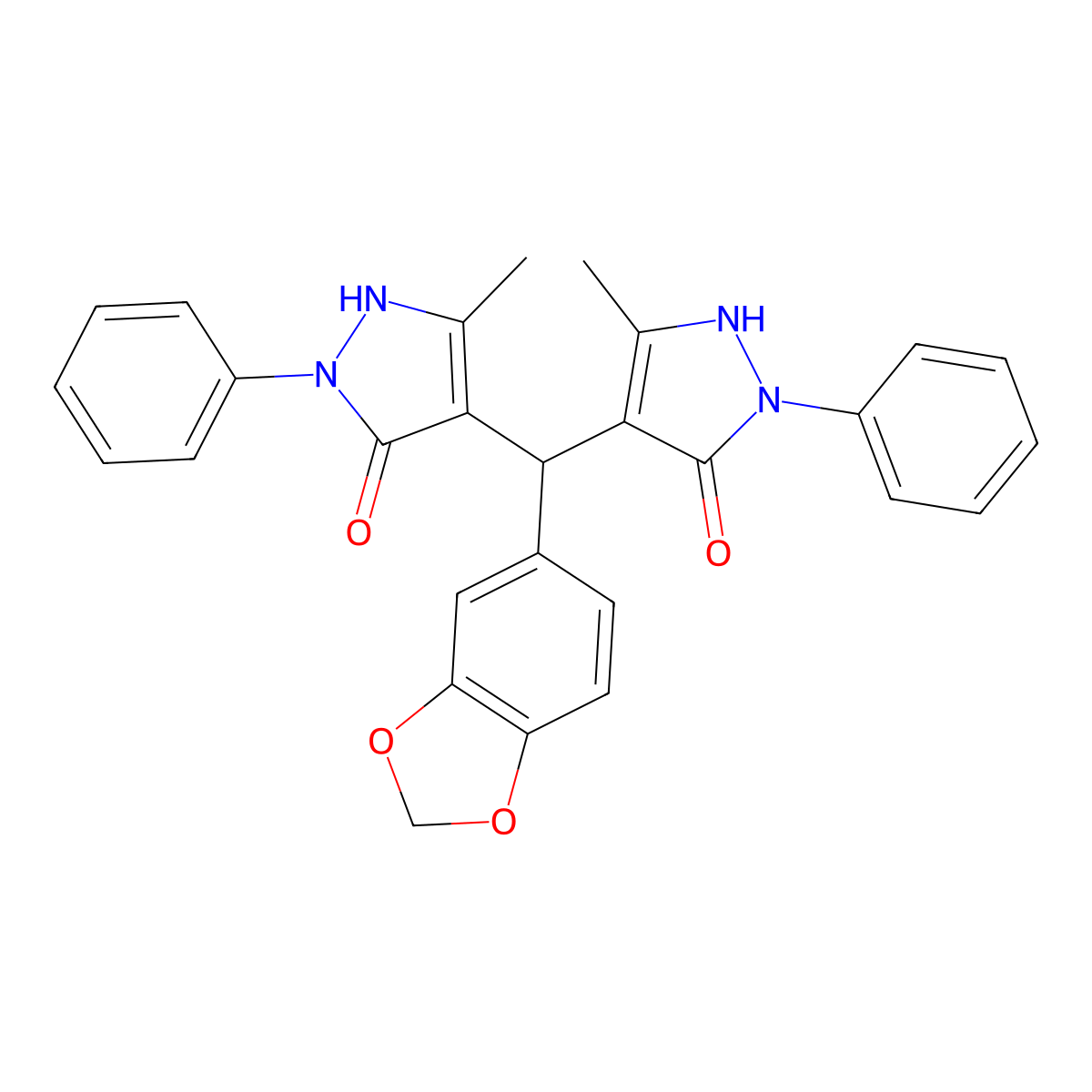 4-[1,3-benzodioxol-5-yl-(5-methyl-3-oxo-2-phenyl-1H-pyrazol-4-yl)methyl]-5-methyl-2-phenyl-1H-pyrazol-3-one molecular structure, CAS 313050-14-5
