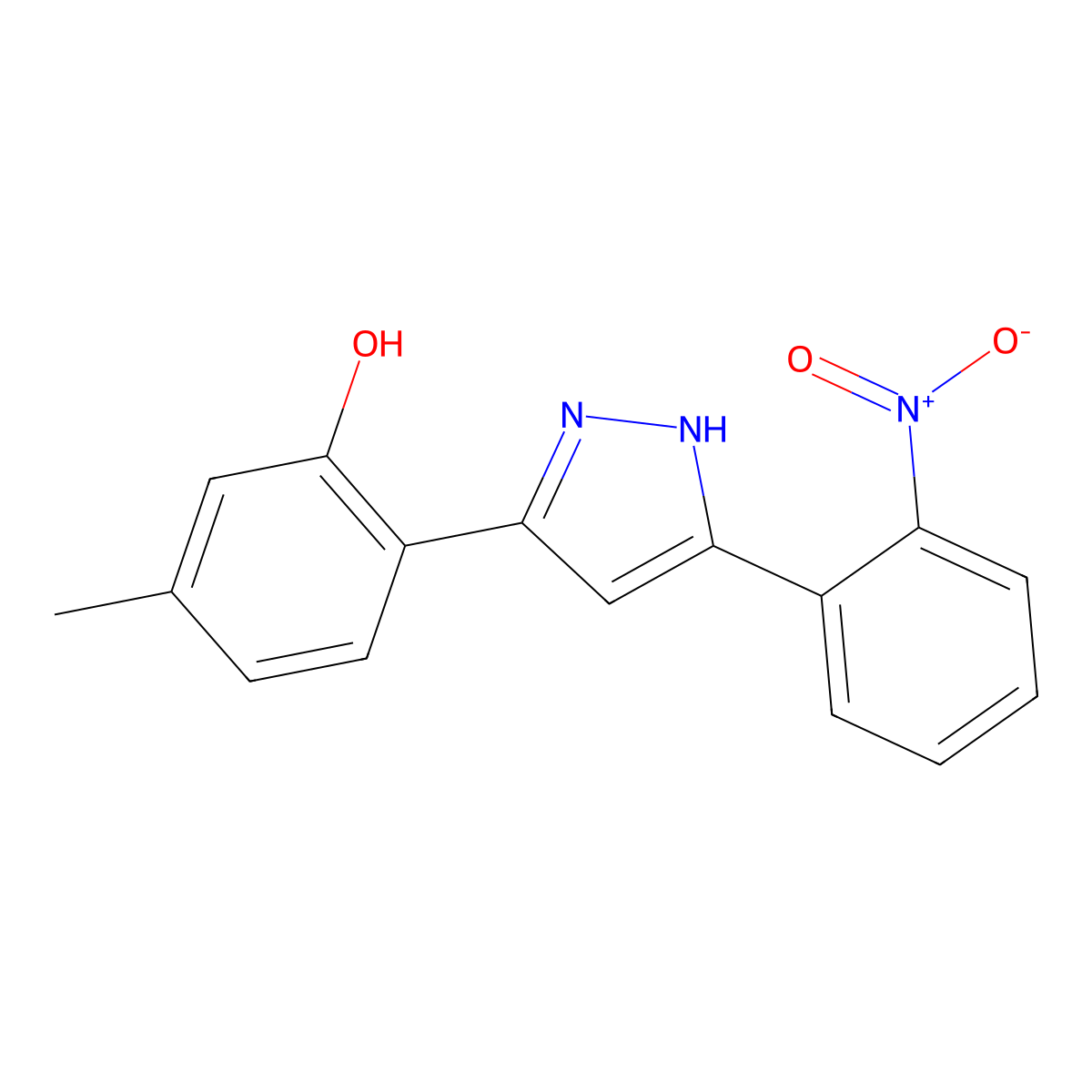5-methyl-2-[5-(2-nitrophenyl)-1H-pyrazol-3-yl]phenol molecular structure, CAS 313050-18-9