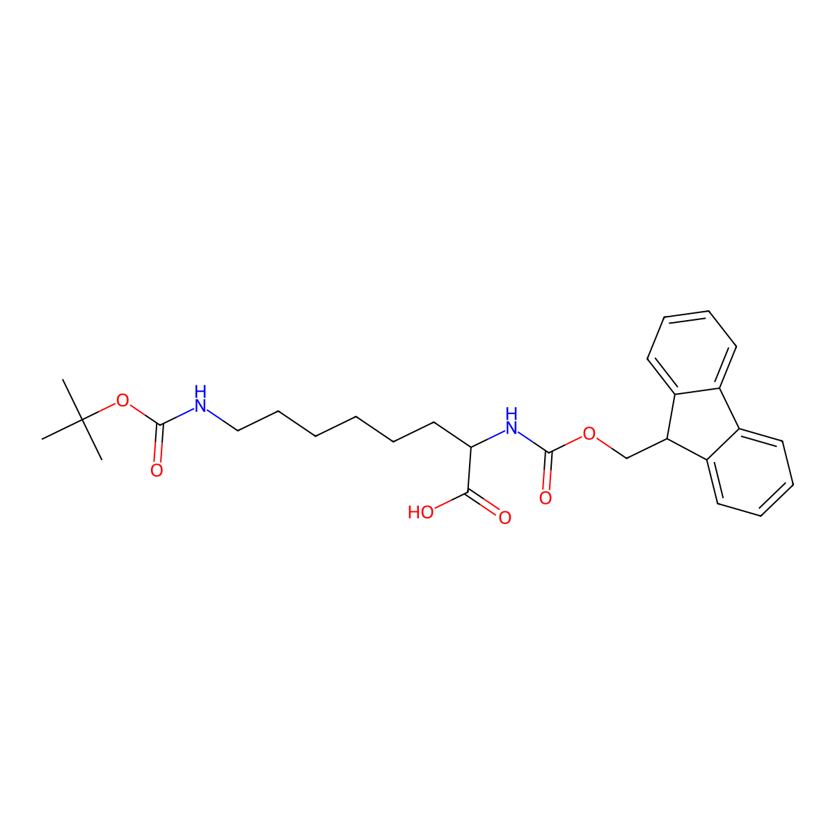 (2S)-8-[[(1,1-Dimethylethoxy)carbonyl]amino]-2-[[(9H-fluoren-9-ylmethoxy)carbonyl]amino]octanoic acid molecular structure, CAS 313052-21-0